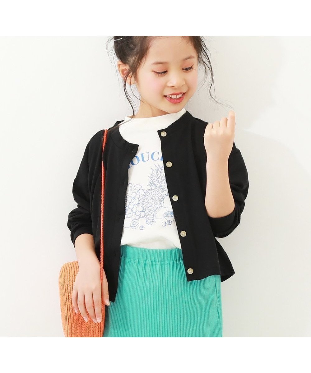 【デビロック/devirock / KIDS】のUVカット ガールズ クルーネック カーディガン 子供服 キッズ 女の子 UVカット 26SS インテリア・キッズ・メンズ・レディースファッション・服の通販 founy(ファニー) 　ファッション　Fashion　キッズファッション　Fashion for Kids　カットソー　Cut and Sewn Top　カラフル　Colorful Design　カーディガン　Cardigan, Knitwear　クロップド　Cropped, Short Length　おすすめ　Recommended / Our Picks　夏　Summer　2026年　2026　ブラック|ID: prp329100004936023 ipo3291000000037040875