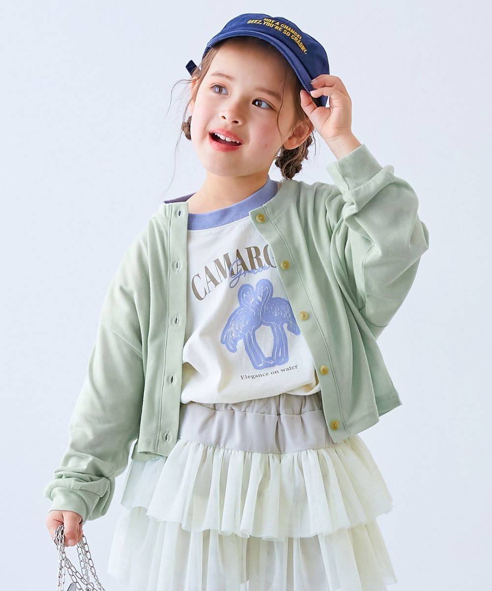 【デビロック/devirock / KIDS】のUVカット ガールズ クルーネック カーディガン 子供服 キッズ 女の子 UVカット 26SS インテリア・キッズ・メンズ・レディースファッション・服の通販 founy(ファニー) 　ファッション　Fashion　キッズファッション　Fashion for Kids　カットソー　Cut and Sewn Top　カラフル　Colorful Design　カーディガン　Cardigan, Knitwear　クロップド　Cropped, Short Length　おすすめ　Recommended / Our Picks　夏　Summer　2026年　2026　Gグリーン|ID: prp329100004936023 ipo3291000000037040878