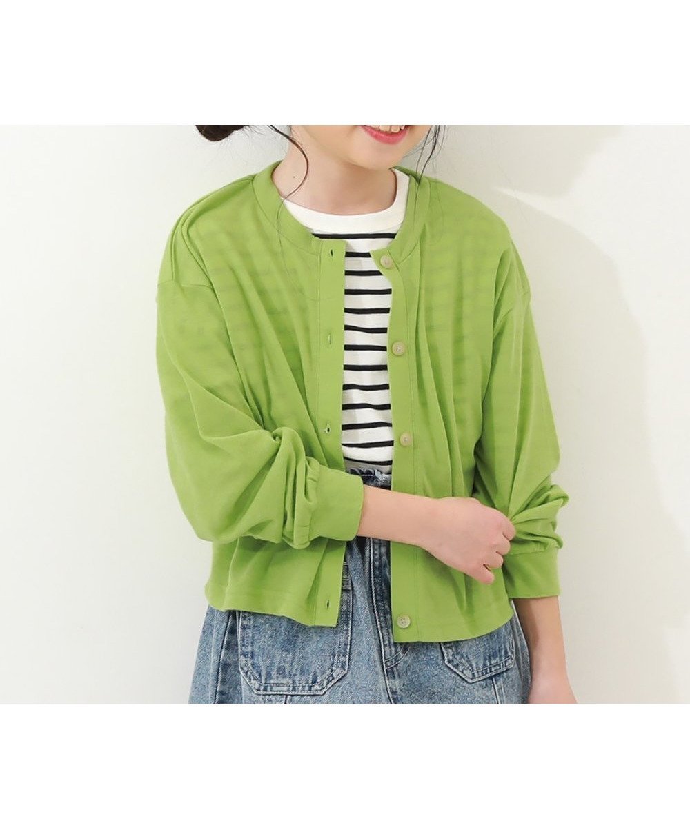 【デビロック/devirock / KIDS】のUVカット ガールズ クルーネック カーディガン 子供服 キッズ 女の子 UVカット 26SS インテリア・キッズ・メンズ・レディースファッション・服の通販 founy(ファニー) 　ファッション　Fashion　キッズファッション　Fashion for Kids　カットソー　Cut and Sewn Top　カラフル　Colorful Design　カーディガン　Cardigan, Knitwear　クロップド　Cropped, Short Length　おすすめ　Recommended / Our Picks　夏　Summer　2026年　2026　Lグリーン|ID: prp329100004936023 ipo3291000000037040883