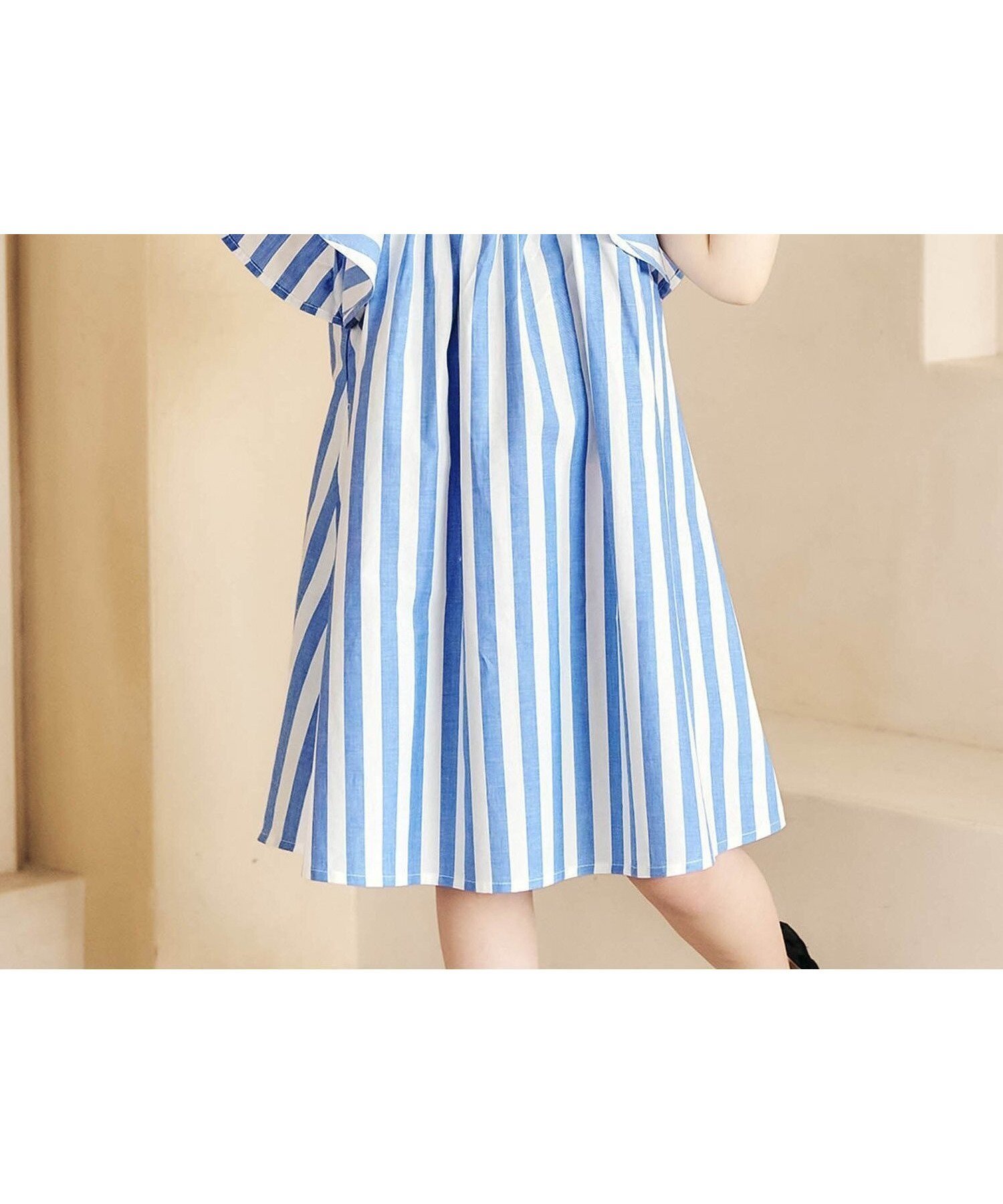 【エフオー オンラインストア/F.O.Online Store / KIDS】の【リンク】肩リボンフレアヒロインワンピース インテリア・キッズ・メンズ・レディースファッション・服の通販 founy(ファニー) 　ファッション　Fashion　キッズファッション　Fashion for Kids　ワンピース　Dresses　ネップ　Nepp, Slub Yarn　プリント　Print, Printed Pattern　ストライプ柄|ID: prp329100004936040 ipo3291000000037041015