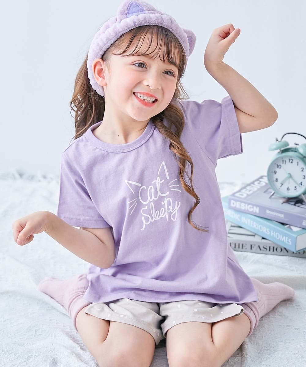 【デビロック/devirock / KIDS】の綿100% デビラボROOM ガールズ半袖パジャマ 子供服 キッズ 女の子 パジャマ 26SS インテリア・キッズ・メンズ・レディースファッション・服の通販 founy(ファニー) 　ファッション　Fashion　キッズファッション　Fashion for Kids　パジャマ　Pajamas, Sleepwear　半袖　Short Sleeve, Half Sleeve　おすすめ　Recommended / Our Picks　お家時間・ステイホーム　Stay Home / At Home　旅行　Travel　2026年　2026　010-ネコ-Sバイオレット|ID: prp329100004936073 ipo3291000000037041193