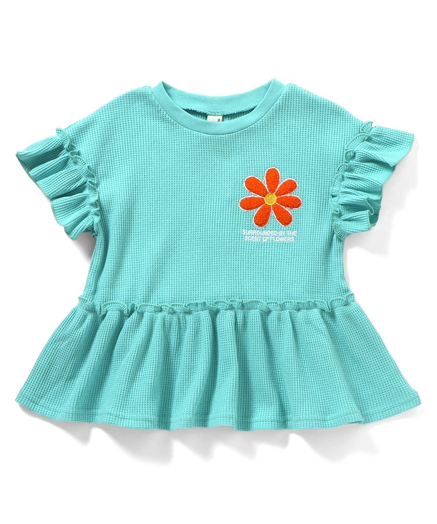 【エフオー オンラインストア/F.O.Online Store / KIDS】のフラワーワッペンペプラムモチーフTシャツ インテリア・キッズ・メンズ・レディースファッション・服の通販 founy(ファニー) 　ファッション　Fashion　キッズファッション　Fashion for Kids　半袖　Short Sleeve, Half Sleeve　ミント|ID: prp329100004936074 ipo3291000000037041209