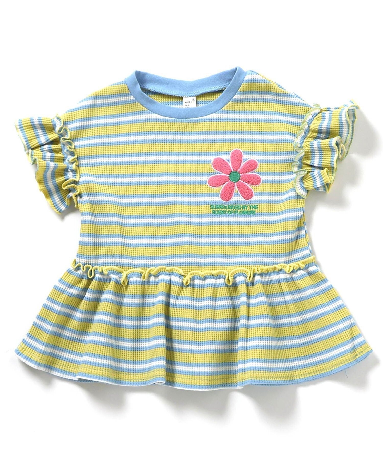 【エフオー オンラインストア/F.O.Online Store / KIDS】のフラワーワッペンペプラムモチーフTシャツ インテリア・キッズ・メンズ・レディースファッション・服の通販 founy(ファニー) 　ファッション　Fashion　キッズファッション　Fashion for Kids　半袖　Short Sleeve, Half Sleeve　イエロー|ID: prp329100004936074 ipo3291000000037041213