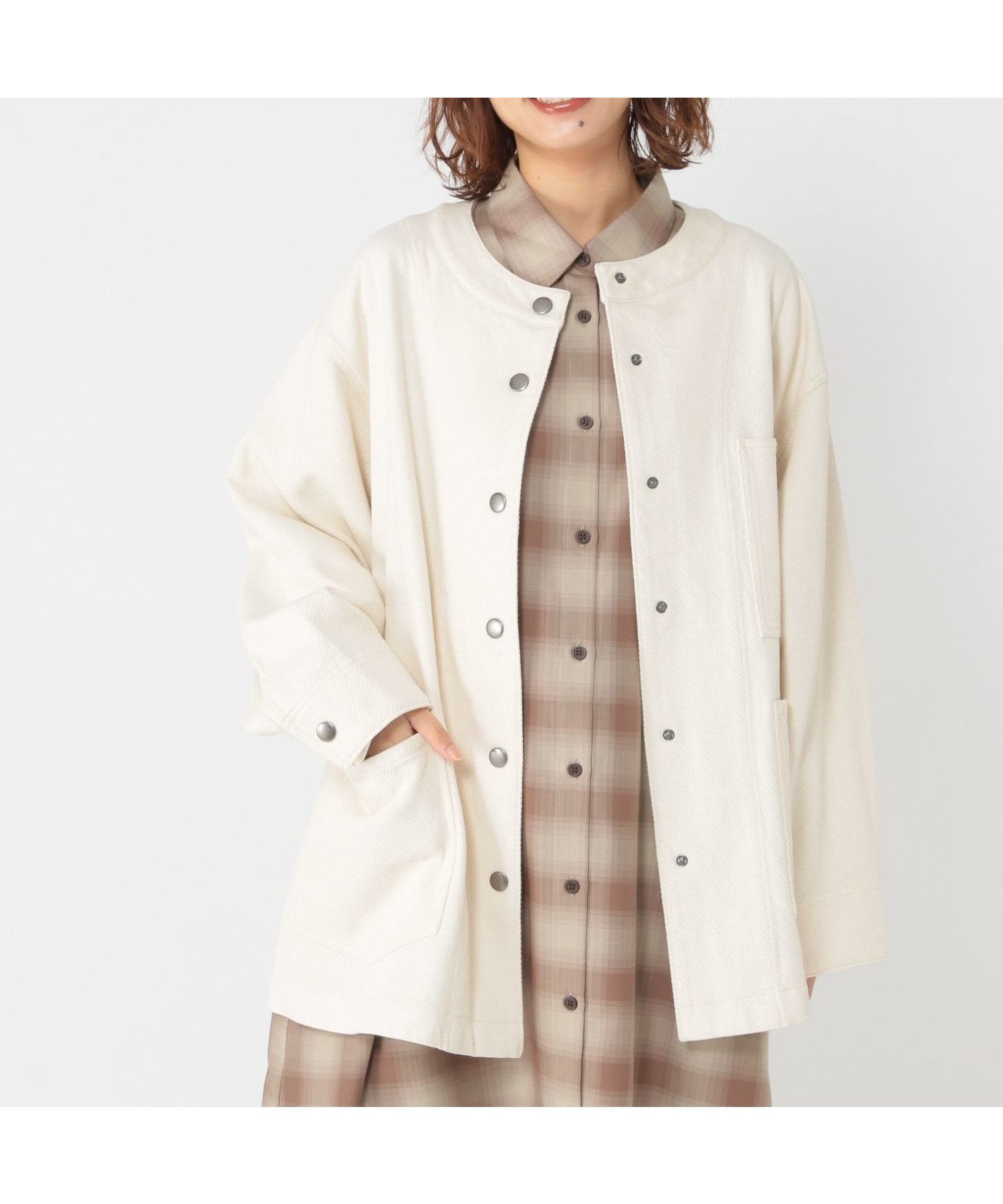 【スタディオ クリップ/studio CLIP】のコットンノーカラーカバーオールブルゾン インテリア・キッズ・メンズ・レディースファッション・服の通販 founy(ファニー) 　ファッション　Fashion　レディースファッション　Fashion for Women　アウター　Coat / Outerwear Collection　ブルゾンジャケット・スポーティアウター　Blouson Jackets　ジャケット　Jacket, Outerwear　バランス　Balance, Style Balance　ブルゾン　Blouson, Bomber Jacket　アイボリー52|ID: prp329100004936085 ipo3291000000037041259