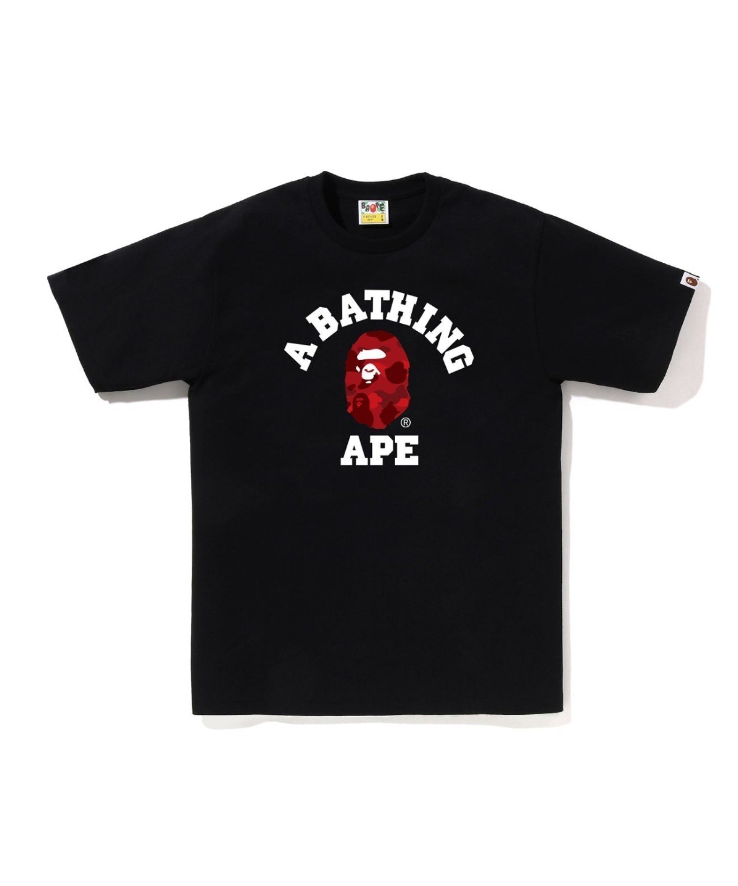 【ア ベイシング エイプ/A BATHING APE】のCOLOR CAMO COLLEGE TEE インテリア・キッズ・メンズ・レディースファッション・服の通販 founy(ファニー) 　ファッション　Fashion　レディースファッション　Fashion for Women　インナー　Innerwear　ショート　Short, Short Length　スリーブ　Sleeve, Long Sleeve / Short Sleeve　フロント　Front, Front Design　プリント　Print, Printed Pattern　ラバー　Rubber, Rubber Sole　BK×RD|ID: prp329100004936106 ipo3291000000037041323