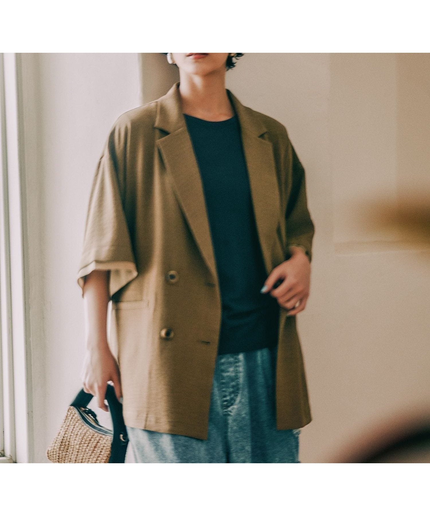 【レプシィム ローリーズファーム/LEPSIM LOWRYS FARM】の《リネンライクドライシリーズ》ルーズ切り替え5分袖Wジャケット インテリア・キッズ・メンズ・レディースファッション・服の通販 founy(ファニー) 　ファッション　Fashion　レディースファッション　Fashion for Women　アウター　Coat / Outerwear Collection　レディースジャケット・軽アウター　Jackets　シフォン　Chiffon, Lightweight Fabric　ジャケット　Jacket, Outerwear　セットアップ　Set-Up, Coordinated Outfit　トレンド　Trend, Trending Now　ラップ　Wrap, Wrap Design　ルーズ　Loose, Oversized　人気　Popular, Best Seller　今季　This Season, Current Season　夏　Summer　モカーキ53|ID: prp329100004936135 ipo3291000000037041418