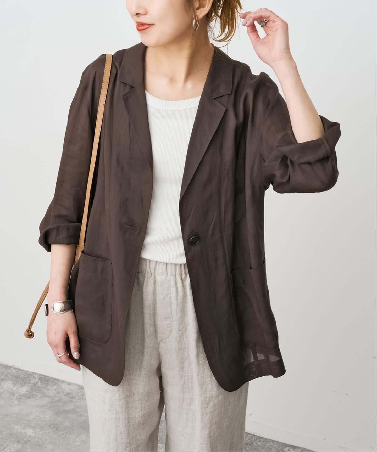 【スピック&スパン/Spick & Span】の《手洗い可 / 追加 》ラミーミックスシアージャケット インテリア・キッズ・メンズ・レディースファッション・服の通販 founy(ファニー) 　ファッション　Fashion　レディースファッション　Fashion for Women　アウター　Coat / Outerwear Collection　レディースジャケット・軽アウター　Jackets　おすすめ　Recommended / Our Picks　シンプル　Simple, Minimal　パターン　Pattern, Design Print　リネン　Linen, Linen Fabric　夏　Summer　長袖　Long Sleeve, Full Sleeve　ブラウン|ID: prp329100004936147 ipo3291000000037041481