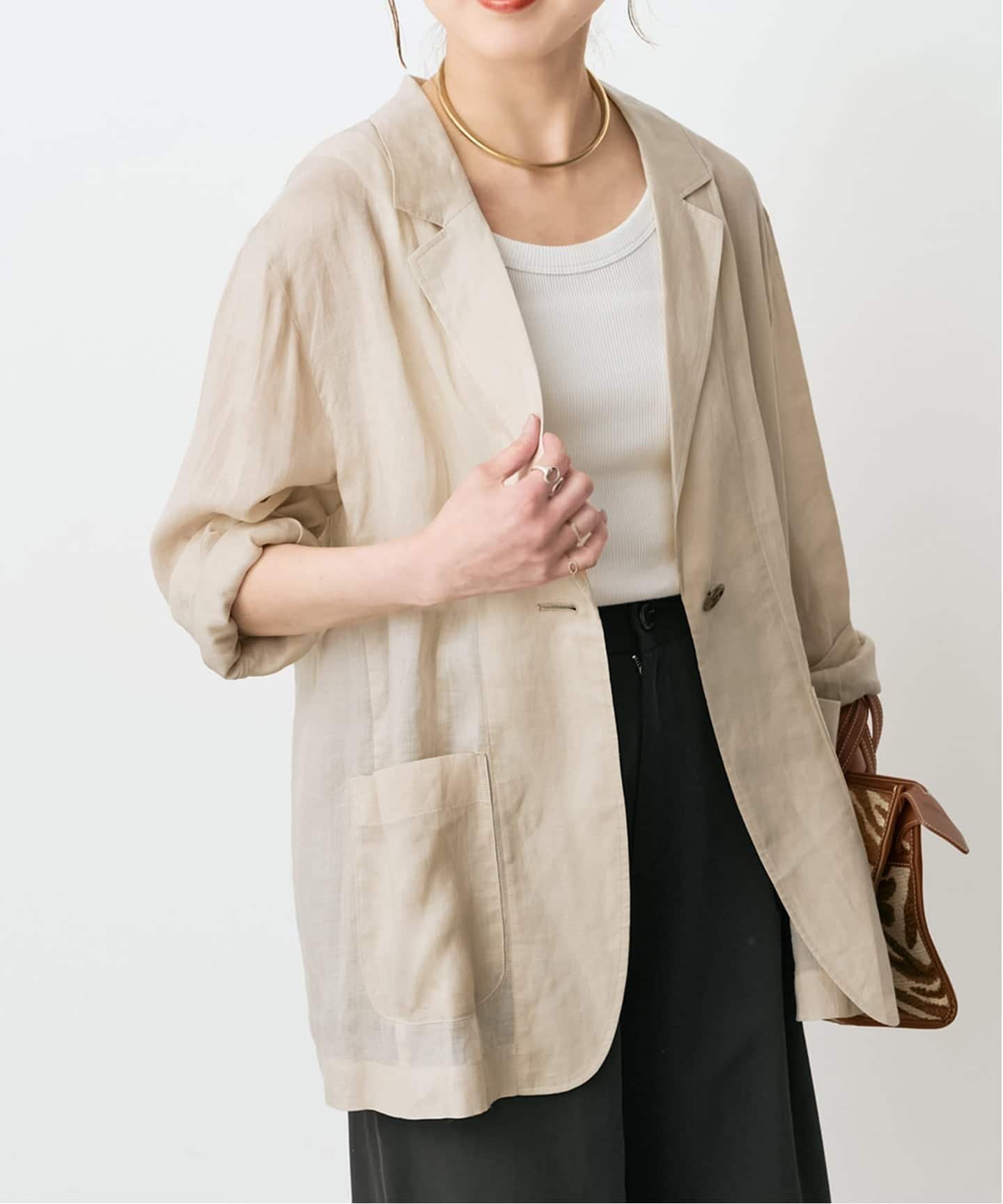 【スピック&スパン/Spick & Span】の《手洗い可 / 追加 》ラミーミックスシアージャケット インテリア・キッズ・メンズ・レディースファッション・服の通販 founy(ファニー) 　ファッション　Fashion　レディースファッション　Fashion for Women　アウター　Coat / Outerwear Collection　レディースジャケット・軽アウター　Jackets　おすすめ　Recommended / Our Picks　シンプル　Simple, Minimal　パターン　Pattern, Design Print　リネン　Linen, Linen Fabric　夏　Summer　長袖　Long Sleeve, Full Sleeve　ベージュ A|ID: prp329100004936147 ipo3291000000037041482