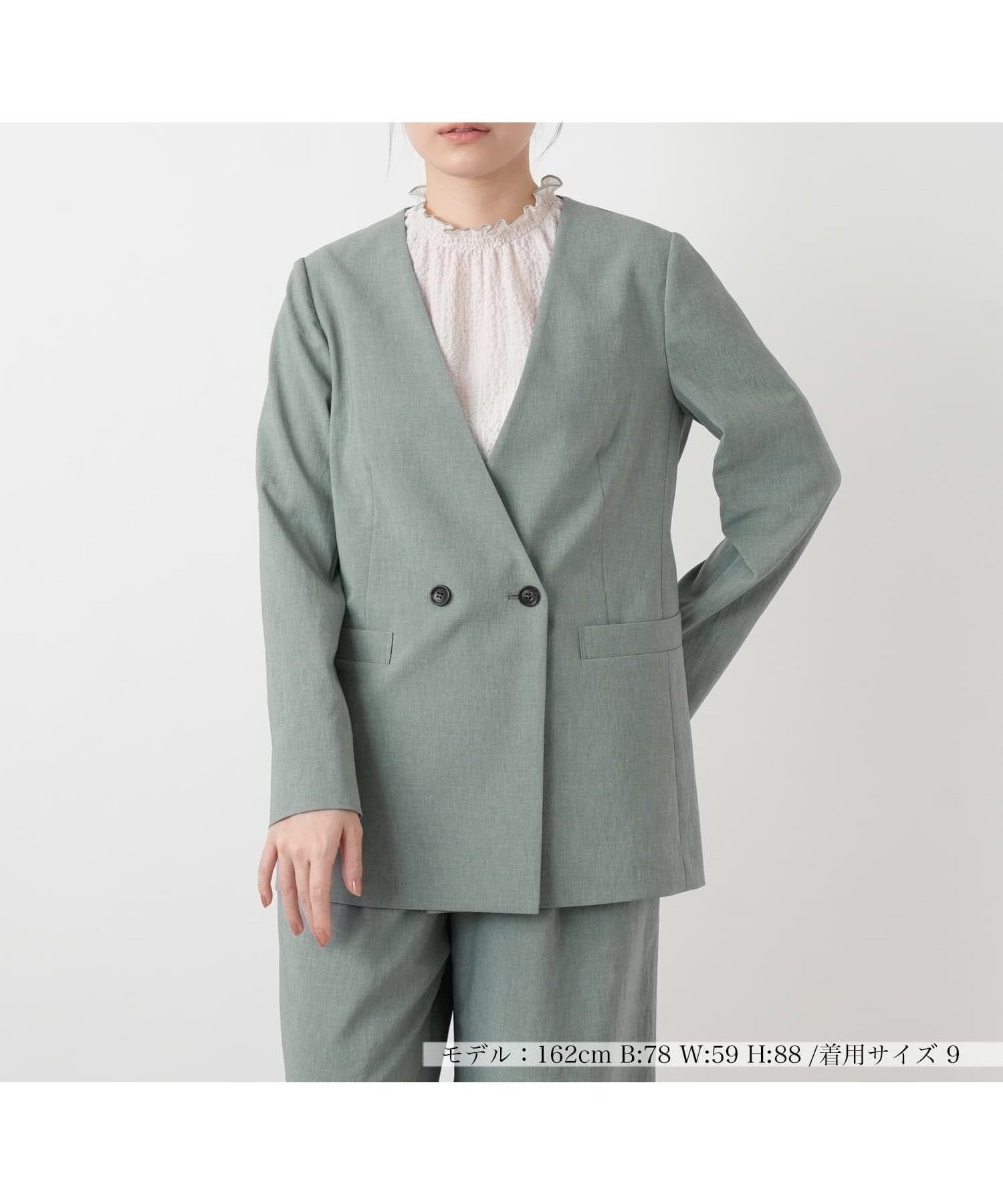 【レリアン/LEILIAN】のVネックノーカラーダブルジャケット 人気、トレンドファッション・服の通販 founy(ファニー) 　ファッション　Fashion　レディースファッション　Fashion for Women　アウター　Coat / Outerwear Collection　レディースジャケット・軽アウター　Jackets　ウォッシャブル　Machine Washable　セットアップ　Set-Up, Coordinated Outfit　ダブル　Double, Double-Breasted　デニム　Denim, Jeans Material　ポケット　Pocket, Pocket Detail　夏　Summer　 other-1|ID: prp329100004936152 ipo3291000000037041500