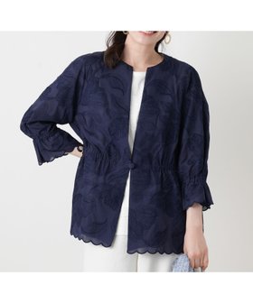 【レリアン/LEILIAN】のボタニカル刺繍ノーカラージャケット【ROCHAS Premiere】 人気、トレンドファッション・服の通販 founy(ファニー) ファッション Fashion レディースファッション Fashion for Women アウター Coat / Outerwear Collection レディースジャケット・軽アウター Jackets ノーカラージャケット / シンプル上品コーデ Collarless Jackets エレガント 上品 Elegant 春 Spring シャーリング Shirring, Ruched ジャケット Jacket, Outerwear スカラップ Scallop, Scalloped Edge スリーブ Sleeve, Long Sleeve / Short Sleeve ボタニカル Botanical, Floral Pattern ポケット Pocket, Pocket Detail S/S・春夏 SS, Spring/Summer, Warm Season 夏 Summer |ID:prp329100004936159