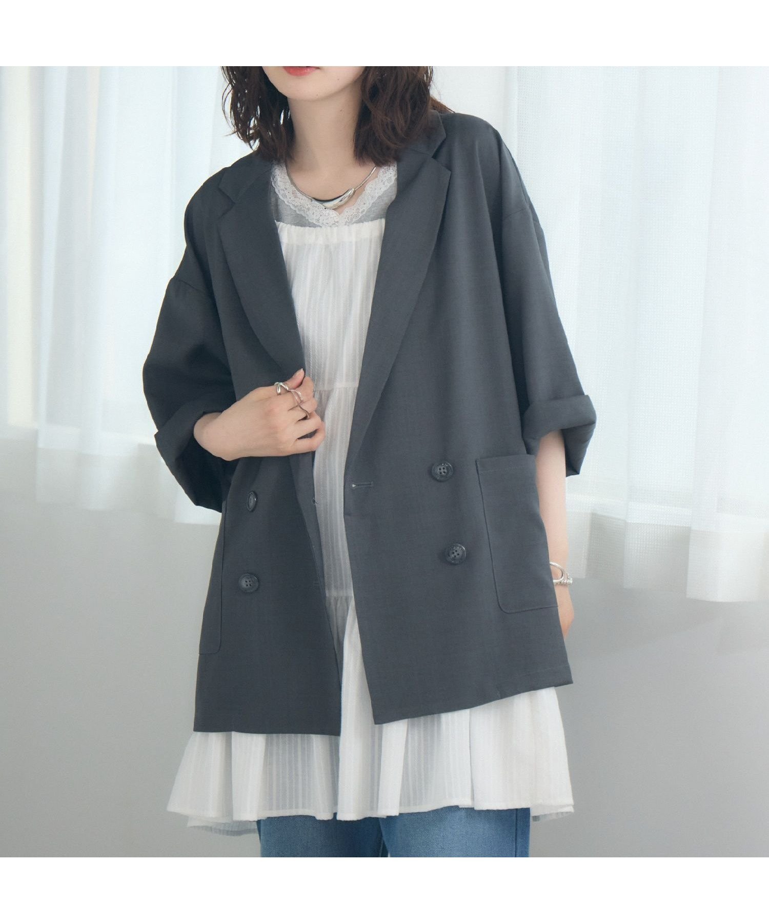 【レトロガール/RETRO GIRL】の【WEB限定】ダブルテーラード H/S インテリア・キッズ・メンズ・レディースファッション・服の通販 founy(ファニー) 　ファッション　Fashion　レディースファッション　Fashion for Women　ジャケット　Jacket, Outerwear　トレンド　Trend, Trending Now　ベーシック　Basic, Essential　夏　Summer　長袖　Long Sleeve, Full Sleeve　チャコール|ID: prp329100004936170 ipo3291000000037041555