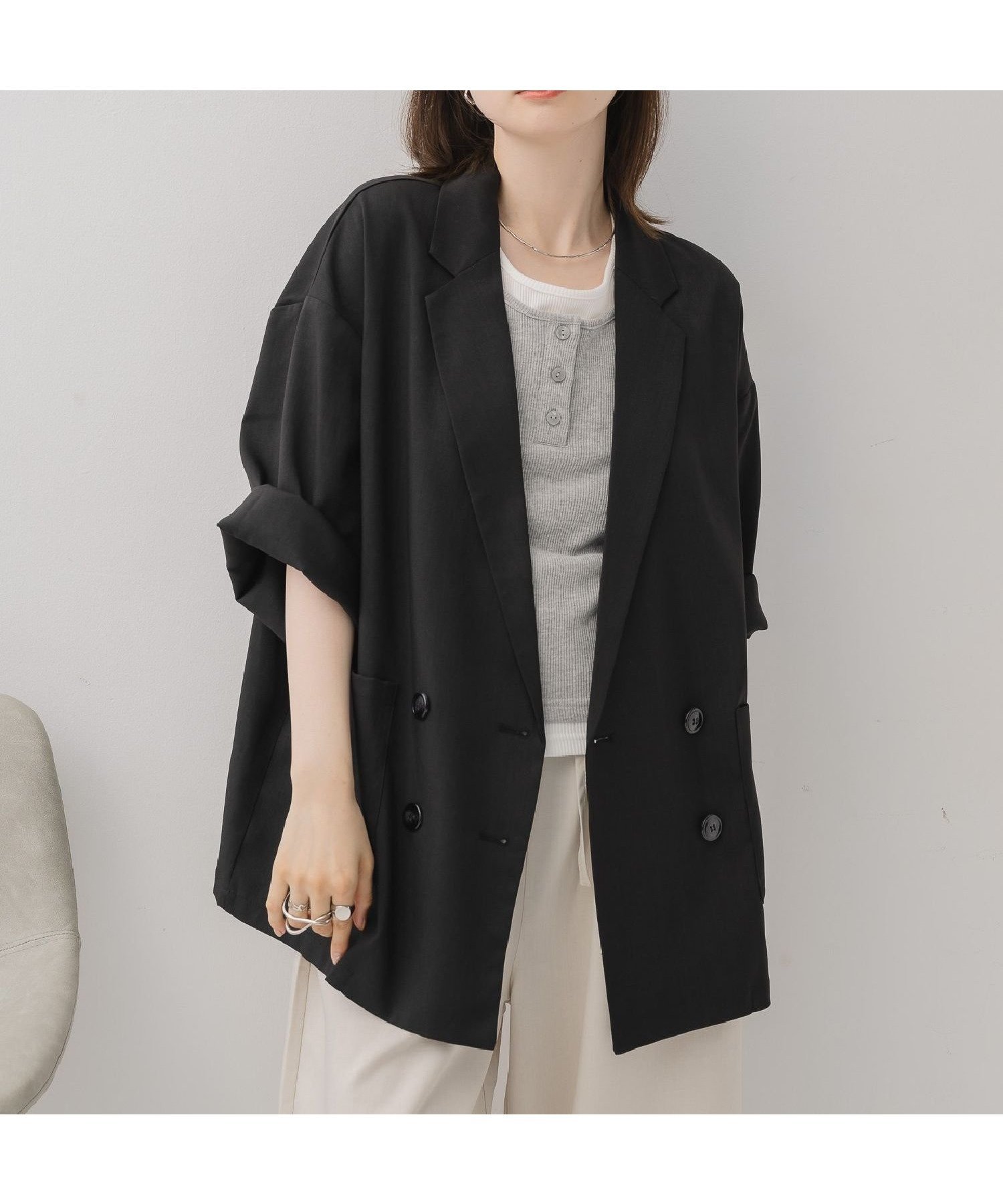 【レトロガール/RETRO GIRL】の【WEB限定】ダブルテーラード H/S インテリア・キッズ・メンズ・レディースファッション・服の通販 founy(ファニー) 　ファッション　Fashion　レディースファッション　Fashion for Women　ジャケット　Jacket, Outerwear　トレンド　Trend, Trending Now　ベーシック　Basic, Essential　夏　Summer　長袖　Long Sleeve, Full Sleeve　ブラック|ID: prp329100004936170 ipo3291000000037041557