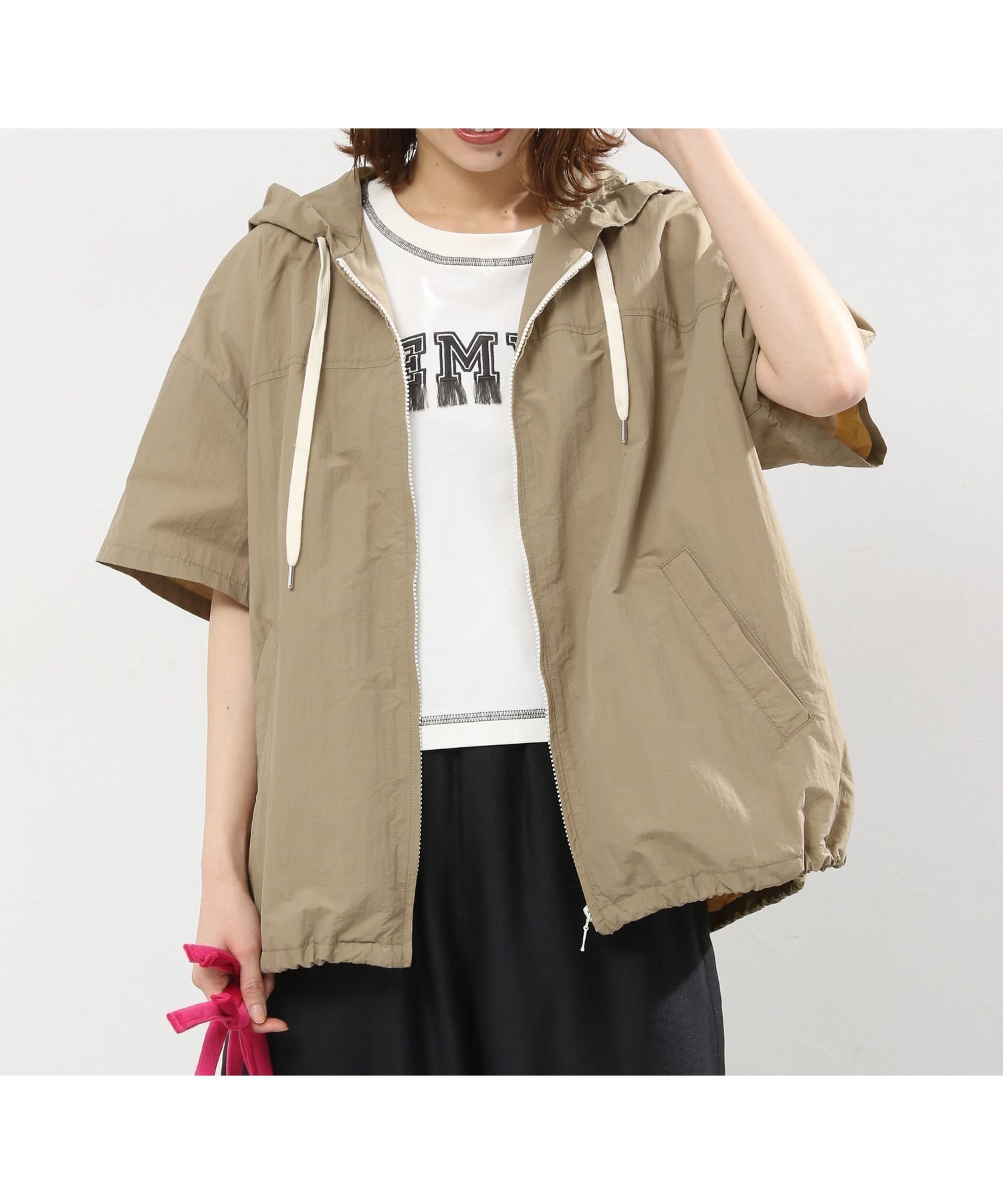 【スタディオ クリップ/studio CLIP】のハーフスリーブジップフーディ インテリア・キッズ・メンズ・レディースファッション・服の通販 founy(ファニー) 　ファッション　Fashion　レディースファッション　Fashion for Women　おすすめ　Recommended / Our Picks　トレンド　Trend, Trending Now　ヴィンテージ　Vintage Style　旅行　Travel　春　Spring　ベージュ55|ID: prp329100004936197 ipo3291000000037041695