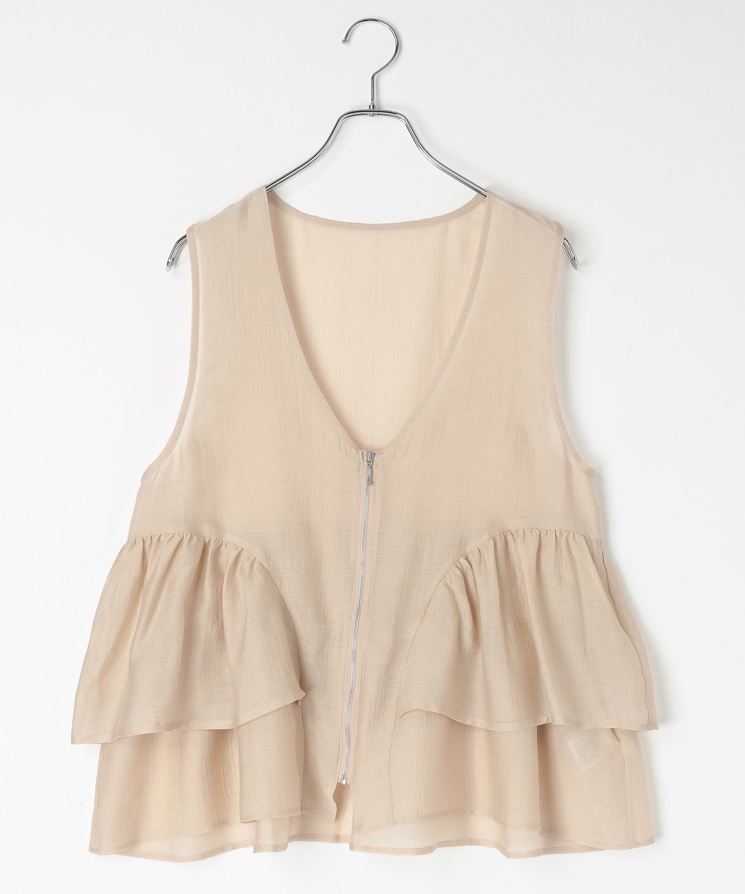 【レプシィム ローリーズファーム/LEPSIM LOWRYS FARM】のシアーZIPペプラムベスト インテリア・キッズ・メンズ・レディースファッション・服の通販 founy(ファニー) 　ファッション　Fashion　レディースファッション　Fashion for Women　アウター　Coat / Outerwear Collection　トップス・カットソー　Cut & Sew Tops　ベスト&ジレ / 重ね着スタイル　Vests & Gilets　おすすめ　Recommended / Our Picks　インナー　Innerwear　シアー　Sheer, See-Through　ベスト　Vest, Waistcoat　ペプラム　Peplum, Flared Hem　ライトベージュ51|ID: prp329100004936199 ipo3291000000037041703