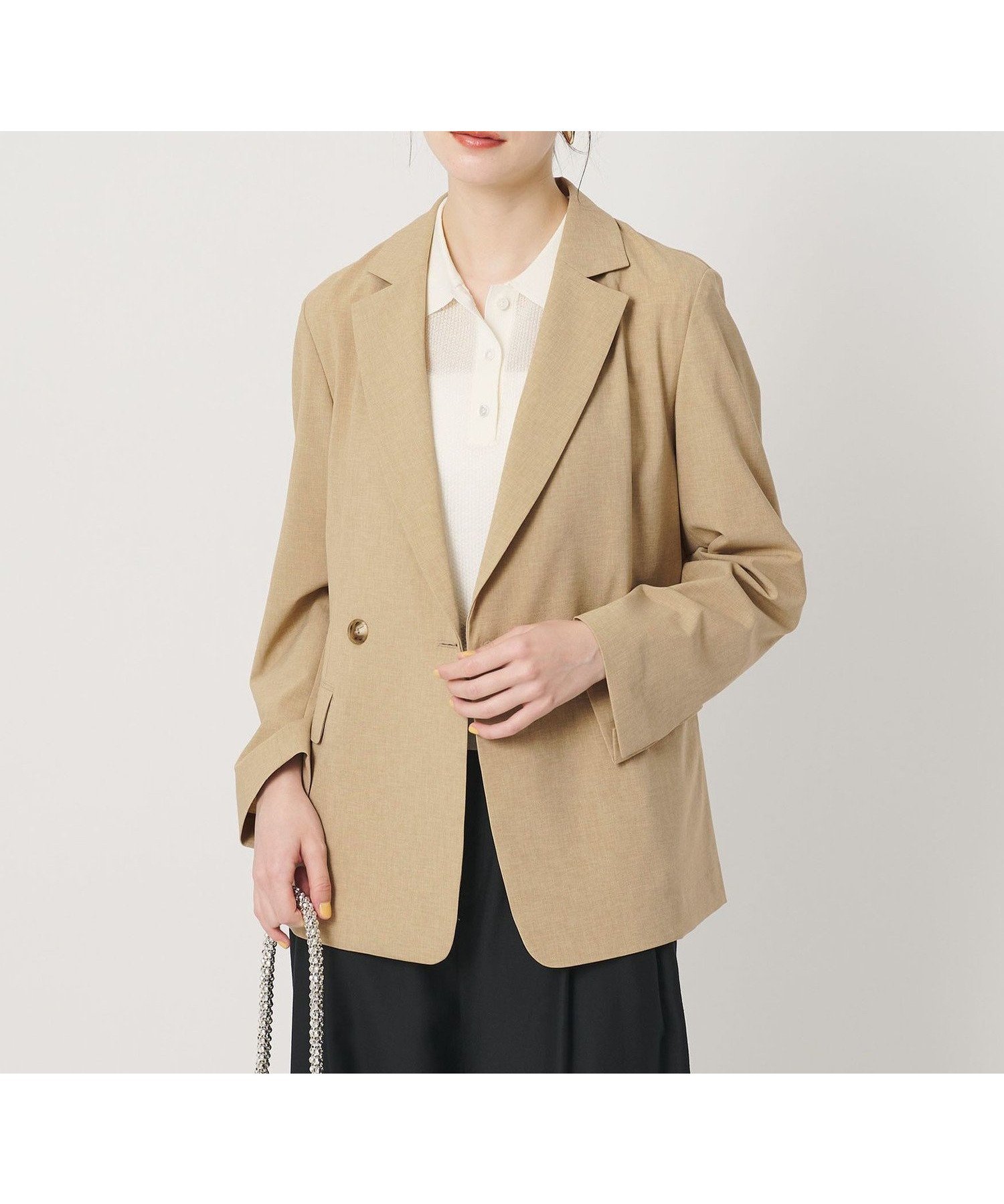 【ビューティ&ユース ユナイテッドアローズ/BEAUTY&YOUTH / UNITED ARROWS】のポリエステル ダブルジャケット 吸水速乾 防シワ ウォッシャブル インテリア・キッズ・メンズ・レディースファッション・服の通販 founy(ファニー) 　ファッション　Fashion　レディースファッション　Fashion for Women　アウター　Coat / Outerwear Collection　レディースジャケット・軽アウター　Jackets　ウォッシャブル　Machine Washable　洗える　Machine Washable　吸水　Absorbent, Quick-Dry　ジャケット　Jacket, Outerwear　セットアップ　Set-Up, Coordinated Outfit　ダブル　Double, Double-Breasted　デニム　Denim, Jeans Material　長袖　Long Sleeve, Full Sleeve　フロント　Front, Front Design　半袖　Short Sleeve, Half Sleeve　夏　Summer　BEIGE|ID: prp329100004936263 ipo3291000000037041975