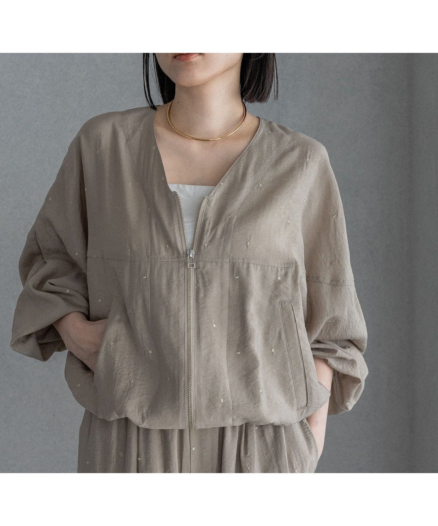 【アパートバイローリーズ/apart by lowrys】のシアーノーカラーブルゾン インテリア・キッズ・メンズ・レディースファッション・服の通販 founy(ファニー) 　ファッション　Fashion　レディースファッション　Fashion for Women　アウター　Coat / Outerwear Collection　ブルゾンジャケット・スポーティアウター　Blouson Jackets　インナー　Innerwear　コンパクト　Compact, Small Size　シアー　Sheer, See-Through　ドット　Polka Dot, Dot Pattern　ブルゾン　Blouson, Bomber Jacket　メタリック　Metallic, Shiny Finish　夏　Summer　洗える　Machine Washable　無地　Plain, Solid Color　羽織　Haori, Light Jacket　ベージュドット52|ID: prp329100004936346 ipo3291000000037042350