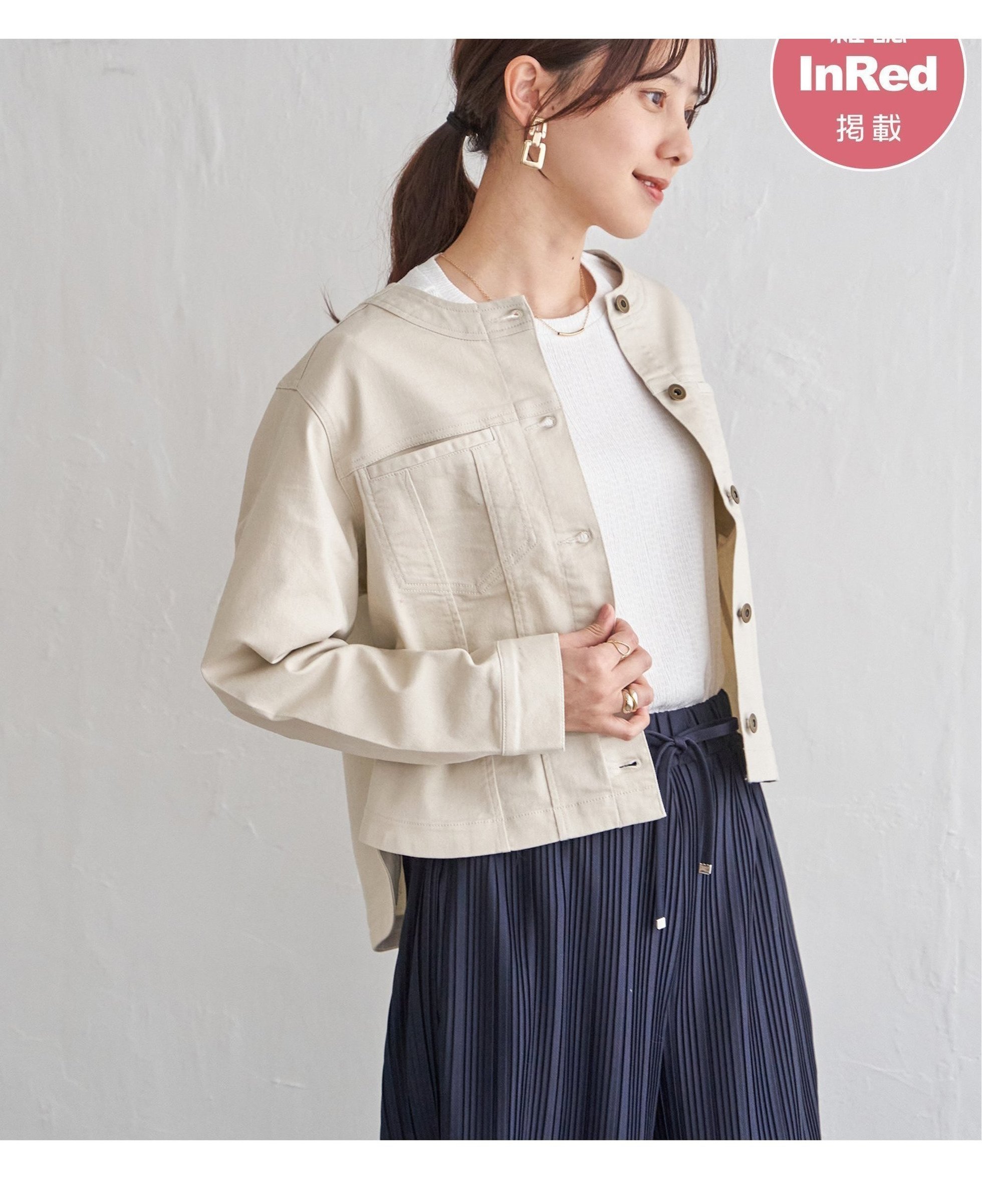 【イッカ/ikka】の【雑誌InRed4月号掲載】ストレッチデニムノーカラーシャウター【親子コーデ】 インテリア・キッズ・メンズ・レディースファッション・服の通販 founy(ファニー) 　雑誌掲載アイテム　Magazine Picks & Fashion Features　ファッション雑誌　Fashion Magazines　インレッド　InRed　ファッション　Fashion　レディースファッション　Fashion for Women　4月号　April Issue　おすすめ　Recommended / Our Picks　コンパクト　Compact, Small Size　ストレッチ　Stretch, Stretchy Fabric　デニム　Denim, Jeans Material　定番　Standard, Basic Item　雑誌　Magazine, Fashion Magazine　アイボリー|ID: prp329100004936353 ipo3291000000037042408