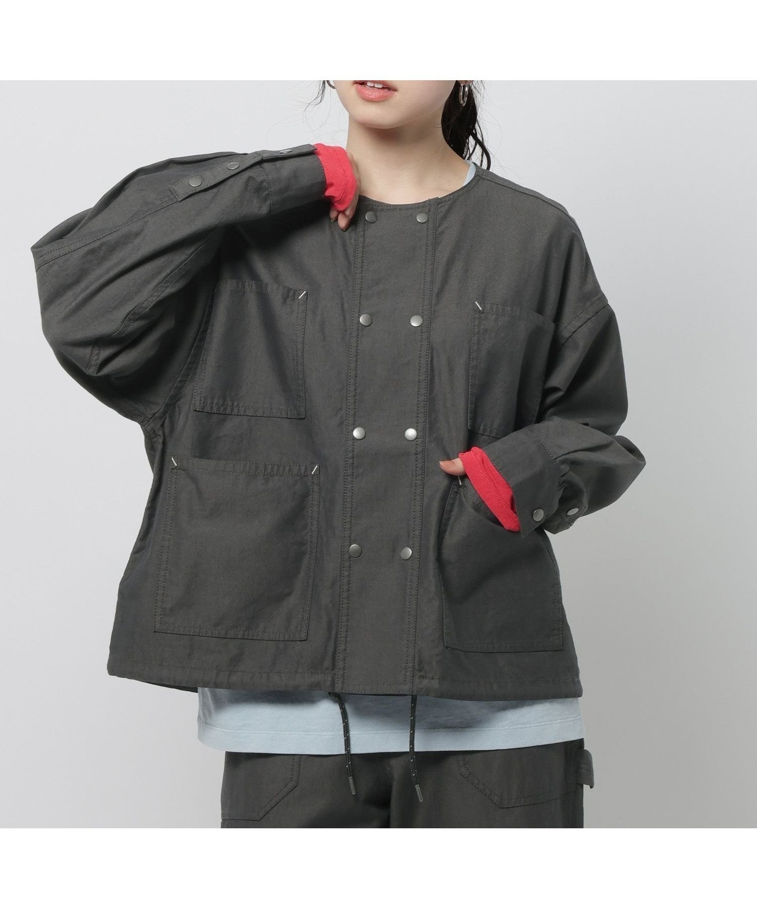 【ニコアンド/niko and】のオックスダブルボタンカバーオール インテリア・キッズ・メンズ・レディースファッション・服の通販 founy(ファニー) 　ファッション　Fashion　レディースファッション　Fashion for Women　おすすめ　Recommended / Our Picks　インナー　Innerwear　オックス　Oxford Fabric　ダブル　Double, Double-Breasted　ドローコード　Drawcord, Drawstring Cord　パーカー　Hoodie, Parka　フロント　Front, Front Design　ポケット　Pocket, Pocket Detail　ミックス　Mix, Mixed Style　ワーク　Workwear, Utility Style　吸水　Absorbent, Quick-Dry　チャコール|ID: prp329100004936366 ipo3291000000037042462