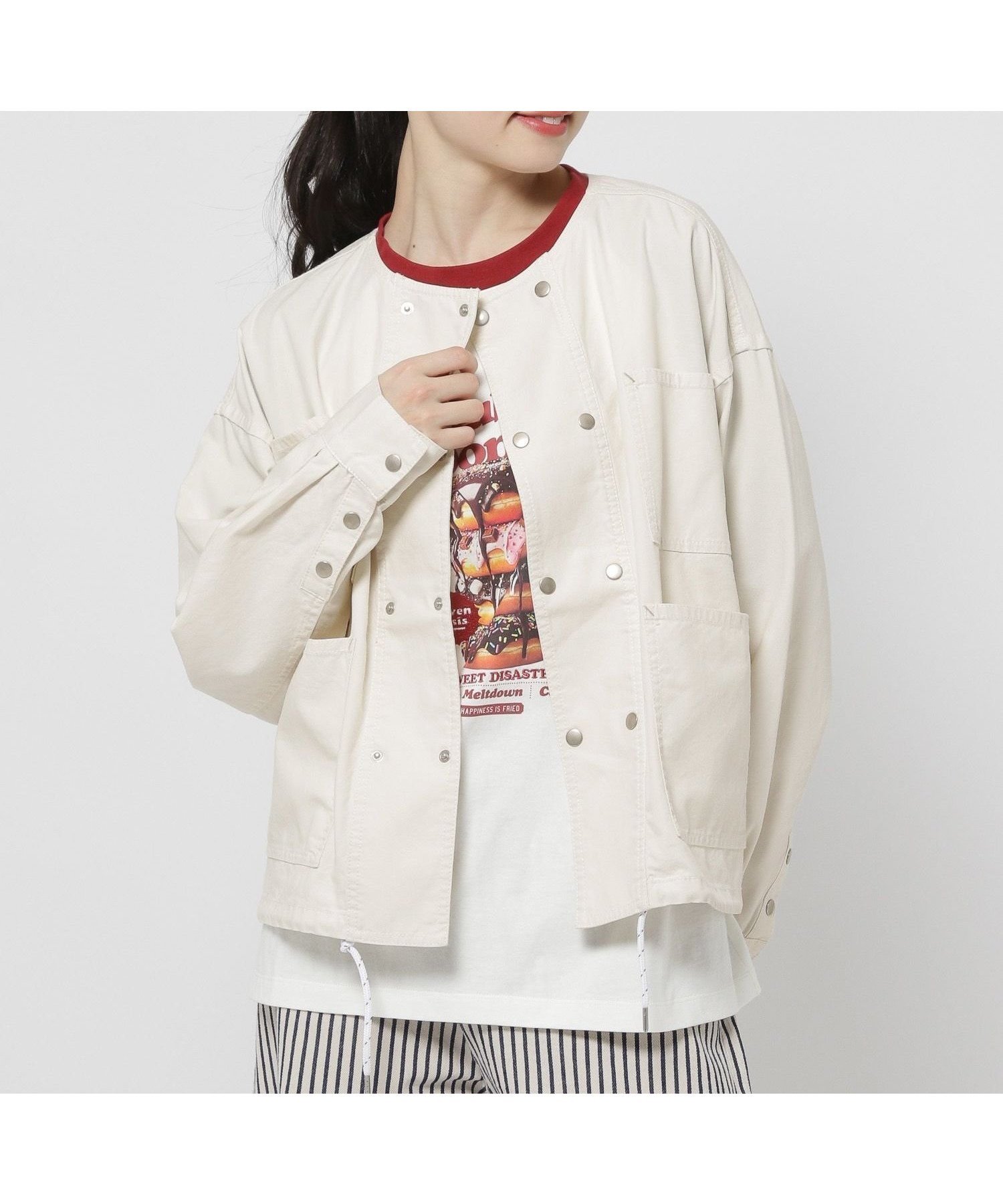 【ニコアンド/niko and】のオックスダブルボタンカバーオール インテリア・キッズ・メンズ・レディースファッション・服の通販 founy(ファニー) 　ファッション　Fashion　レディースファッション　Fashion for Women　おすすめ　Recommended / Our Picks　インナー　Innerwear　オックス　Oxford Fabric　ダブル　Double, Double-Breasted　ドローコード　Drawcord, Drawstring Cord　パーカー　Hoodie, Parka　フロント　Front, Front Design　ポケット　Pocket, Pocket Detail　ミックス　Mix, Mixed Style　ワーク　Workwear, Utility Style　吸水　Absorbent, Quick-Dry　アイボリー|ID: prp329100004936366 ipo3291000000037042463