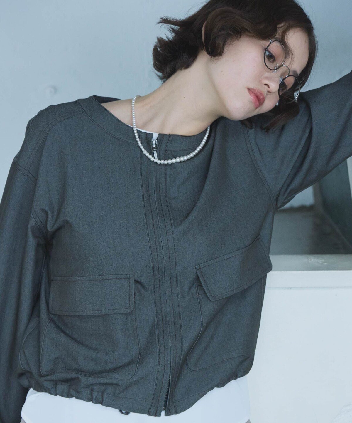 【コムサイズム/COMME CA ISM】のデニムライク ノーカラーブルゾン/セットアップ対応 人気、トレンドファッション・服の通販 founy(ファニー) 　ファッション　Fashion　レディースファッション　Fashion for Women　アウター　Coat / Outerwear Collection　ブルゾンジャケット・スポーティアウター　Blouson Jackets　カフス　Cuff Design　ギャザー　Gathered, Ruffled　クラシック　Classic, Timeless Style　ジャケット　Jacket, Outerwear　ストレッチ　Stretch, Stretchy Fabric　セットアップ　Set-Up, Coordinated Outfit　デニム　Denim, Jeans Material　人気　Popular, Best Seller　パッチ　Patch, Appliqué　フラップ　Flap, Flap Pocket　ブルゾン　Blouson, Bomber Jacket　ポケット　Pocket, Pocket Detail　 other-1|ID: prp329100004936403 ipo3291000000037042603