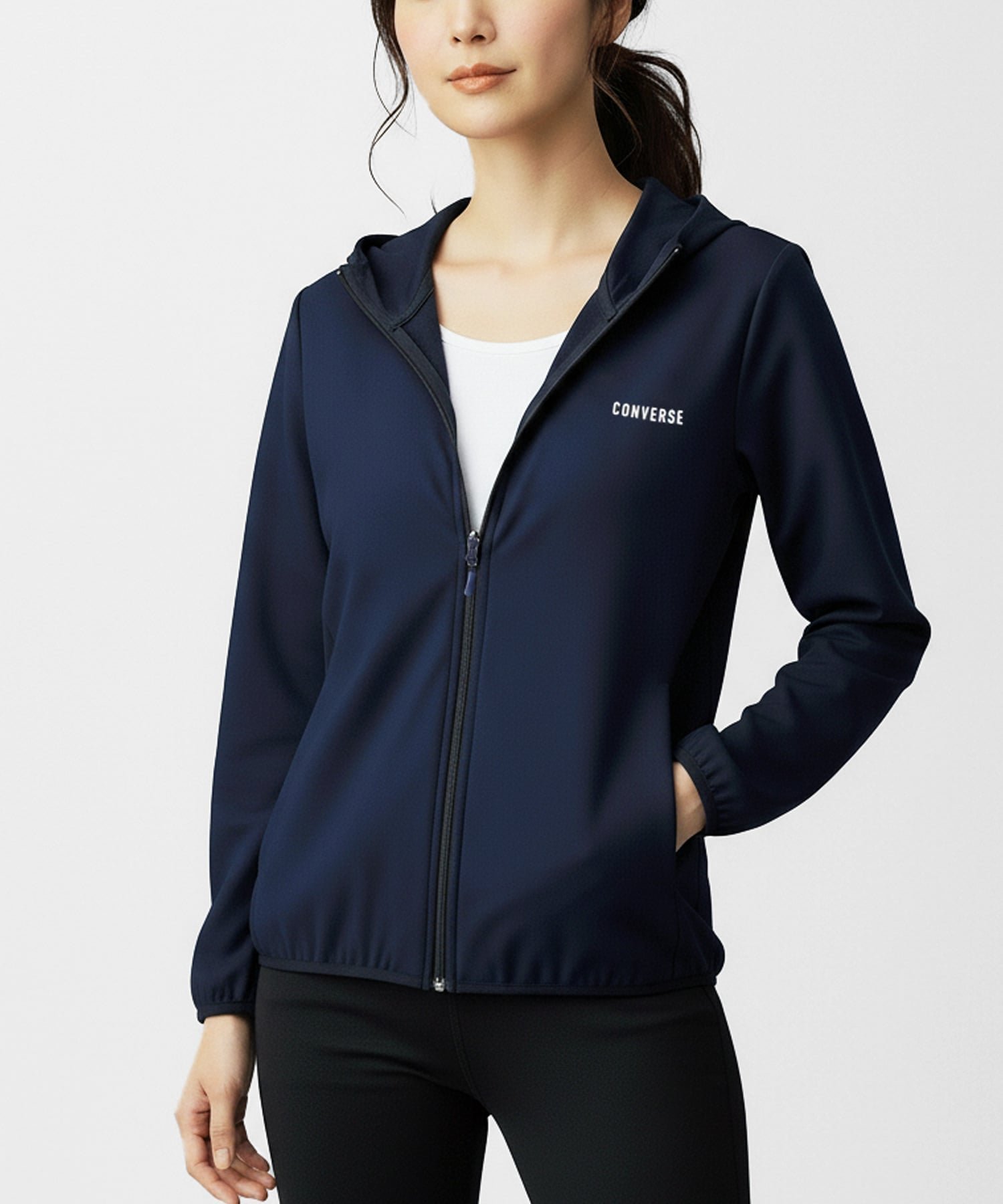 【マルカワ/MARUKAWA】のCONVERSE コンバース パーカー レディース UVパーカー ストレッチ 撥水加工 防花粉 軽量 UVカット インテリア・キッズ・メンズ・レディースファッション・服の通販 founy(ファニー) 　ファッション　Fashion　レディースファッション　Fashion for Women　トップス・カットソー　Cut & Sew Tops　レディースパーカー・カジュアルフーディー　Casual Hoodies & Sweatshirts　アウトドア　Outdoor Clothing　軽量　Lightweight, Ultra Light　シューズ　Shoes, Footwear　シンプル　Simple, Minimal　スタンダード　Standard, Basic　ストレッチ　Stretch, Stretchy Fabric　スニーカー　Sneakers, Trainers　スポーツ　Sports, Activewear　デニム　Denim, Jeans Material　トレンド　Trend, Trending Now　人気　Popular, Best Seller　パイピング　Piping, Trim Design　パーカー　Hoodie, Parka　フィット　Fit, Slim Fit　フロント　Front, Front Design　プリント　Print, Printed Pattern　ベーシック　Basic, Essential　ポケット　Pocket, Pocket Detail　再入荷　Restock / Back in Stock　プチプライス・低価格　Affordable / Budget Price　おすすめ　Recommended / Our Picks　ネイビー|ID: prp329100004936412 ipo3291000000037042638