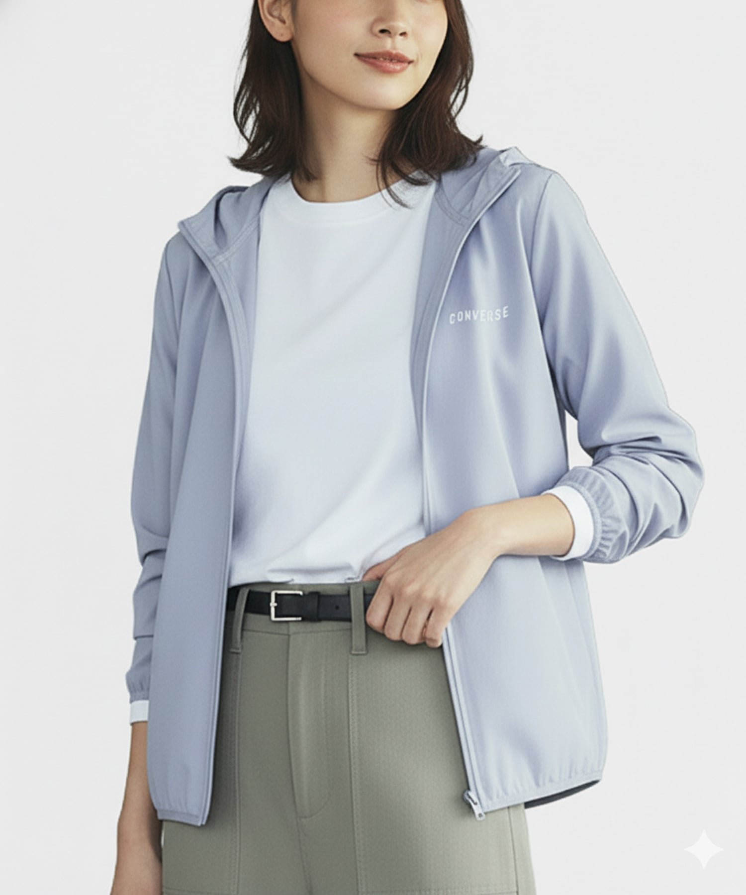 【マルカワ/MARUKAWA】のCONVERSE コンバース パーカー レディース UVパーカー ストレッチ 撥水加工 防花粉 軽量 UVカット インテリア・キッズ・メンズ・レディースファッション・服の通販 founy(ファニー) 　ファッション　Fashion　レディースファッション　Fashion for Women　トップス・カットソー　Cut & Sew Tops　レディースパーカー・カジュアルフーディー　Casual Hoodies & Sweatshirts　アウトドア　Outdoor Clothing　軽量　Lightweight, Ultra Light　シューズ　Shoes, Footwear　シンプル　Simple, Minimal　スタンダード　Standard, Basic　ストレッチ　Stretch, Stretchy Fabric　スニーカー　Sneakers, Trainers　スポーツ　Sports, Activewear　デニム　Denim, Jeans Material　トレンド　Trend, Trending Now　人気　Popular, Best Seller　パイピング　Piping, Trim Design　パーカー　Hoodie, Parka　フィット　Fit, Slim Fit　フロント　Front, Front Design　プリント　Print, Printed Pattern　ベーシック　Basic, Essential　ポケット　Pocket, Pocket Detail　再入荷　Restock / Back in Stock　プチプライス・低価格　Affordable / Budget Price　おすすめ　Recommended / Our Picks　サックス|ID: prp329100004936412 ipo3291000000037042639