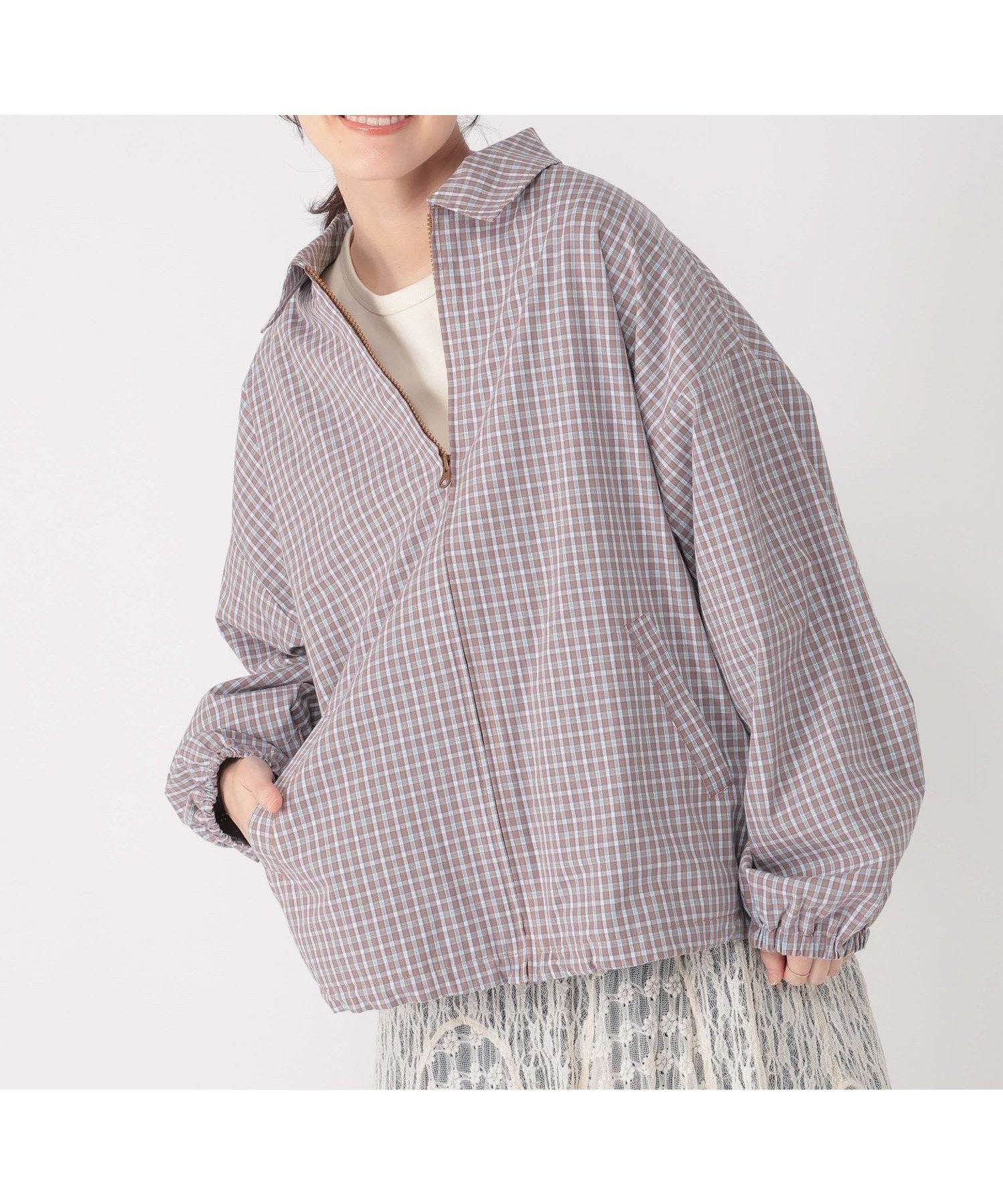 【スタディオ クリップ/studio CLIP】のチェックZIPブルゾン インテリア・キッズ・メンズ・レディースファッション・服の通販 founy(ファニー) 　ファッション　Fashion　レディースファッション　Fashion for Women　アウター　Coat / Outerwear Collection　ブルゾンジャケット・スポーティアウター　Blouson Jackets　おすすめ　Recommended / Our Picks　スウェット / スエット　Sweatshirt, Sweatwear　チェック　Check, Plaid, Tartan　フレア　Flare, Flared　ブルゾン　Blouson, Bomber Jacket　春　Spring　ブラウンチェック02|ID: prp329100004936419 ipo3291000000037042677