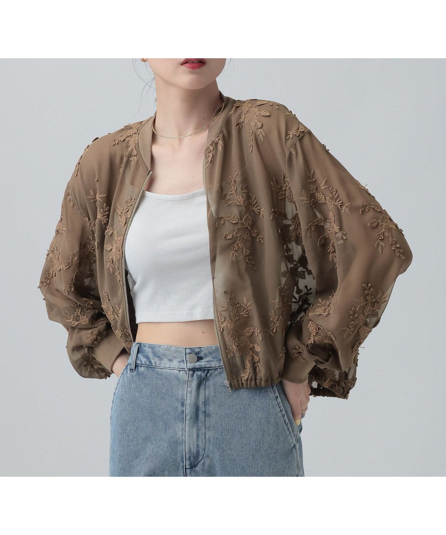 【レプシィム ローリーズファーム/LEPSIM LOWRYS FARM】の3Dレースギャザーブルゾン インテリア・キッズ・メンズ・レディースファッション・服の通販 founy(ファニー) 　ファッション　Fashion　レディースファッション　Fashion for Women　アウター　Coat / Outerwear Collection　ブルゾンジャケット・スポーティアウター　Blouson Jackets　ブルゾン　Blouson, Bomber Jacket　レース　Lace, Lace Fabric　ブラウン55|ID: prp329100004936451 ipo3291000000037042820