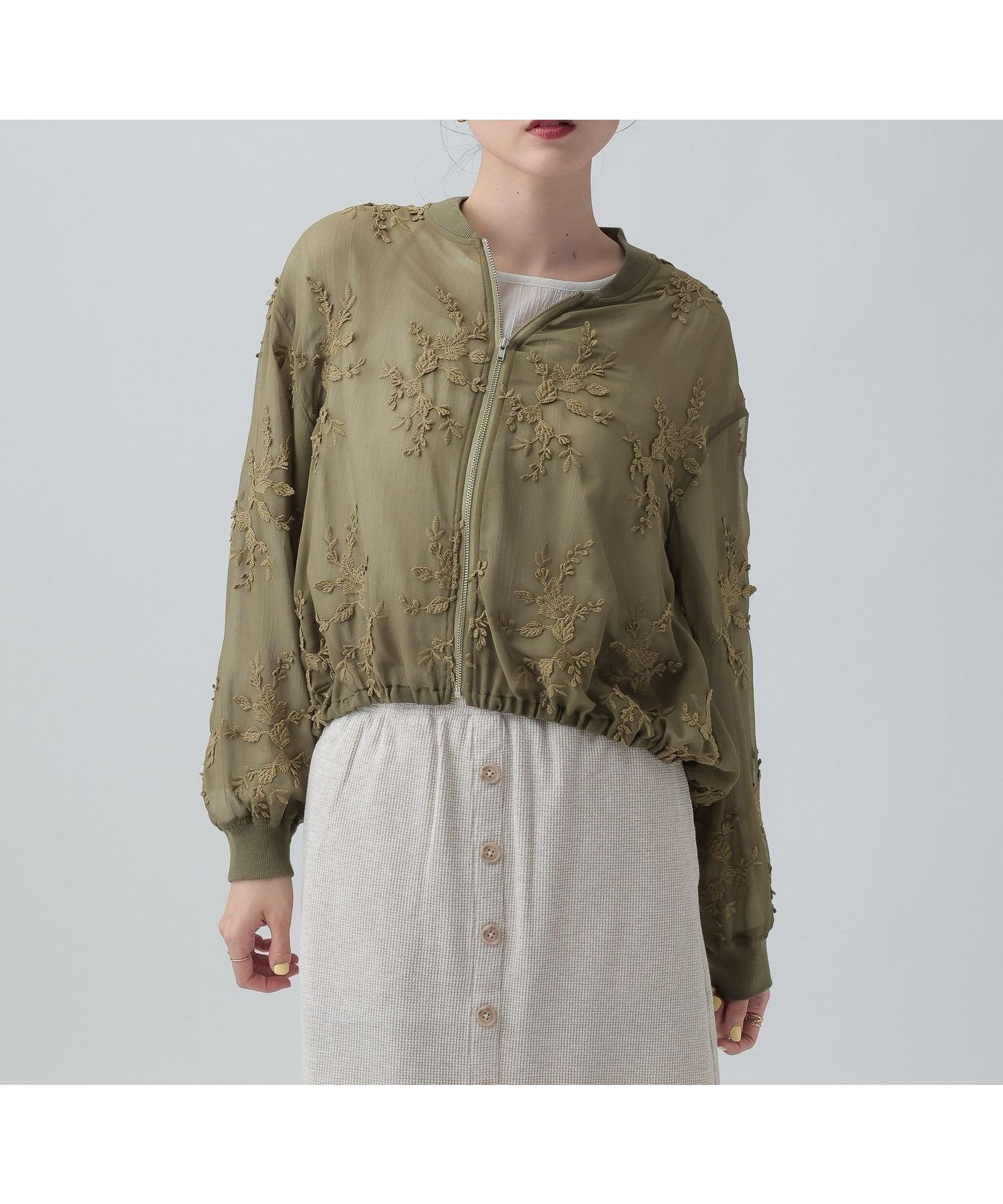 【レプシィム ローリーズファーム/LEPSIM LOWRYS FARM】の3Dレースギャザーブルゾン インテリア・キッズ・メンズ・レディースファッション・服の通販 founy(ファニー) 　ファッション　Fashion　レディースファッション　Fashion for Women　アウター　Coat / Outerwear Collection　ブルゾンジャケット・スポーティアウター　Blouson Jackets　ブルゾン　Blouson, Bomber Jacket　レース　Lace, Lace Fabric　カーキ76|ID: prp329100004936451 ipo3291000000037042822