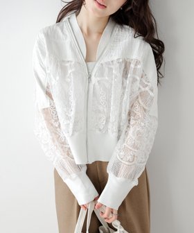 【ラジュール/Lajour】のシアーレース ショートブルゾン 大人の最旬トレンドファッション＆コーディネート founy(ファウニー) ファッション Fashion レディースファッション Fashion for Women アウター Coat / Outerwear Collection ブルゾンジャケット・スポーティアウター Blouson Jackets シアー Sheer, See-Through ショート Short, Short Length シンプル Simple, Minimal スポーティ Sporty, Casual Athletic トレンド Trend, Trending Now ドッキング Docking, Mixed Material バランス Balance, Style Balance フロント Front, Front Design ブルゾン Blouson, Bomber Jacket ボタニカル Botanical, Floral Pattern レース Lace, Lace Fabric 2026年 2026 2026春夏・S/S Spring/Summer 2026 SS26 |ID:prp329100004936624