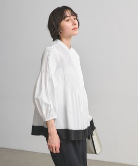 【ユナイテッドアローズ/UNITED ARROWS】のピンタック バンドカラー ブラウス 大人の最旬トレンドファッション＆コーディネート founy(ファウニー) ファッション Fashion レディースファッション Fashion for Women トップス・カットソー Cut & Sew Tops シャツ・ブラウス・オフィスカジュアル Elegant Blouses & Button-Ups ヴィンテージ Vintage Style 切替 Switching, Contrast Panel タンブラー Tumbler, Travel Mug フロント Front, Front Design ワイド Wide, Wide Fit |ID:prp329100004936712