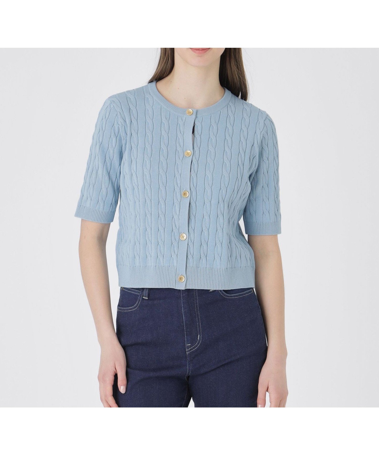 【ブルーレーベル クレストブリッジ/BLUE LABEL CRESTBRIDGE】のコットンポリエステルケーブルニットカーディガン インテリア・キッズ・メンズ・レディースファッション・服の通販 founy(ファニー) 　ファッション　Fashion　レディースファッション　Fashion for Women　トップス・カットソー　Cut & Sew Tops　ニット　Knit Tops & Sweaters　カーディガン・羽織り　Layered Style Cardigans　おすすめ　Recommended / Our Picks　カーディガン　Cardigan, Knitwear　チェック　Check, Plaid, Tartan　サックス|ID: prp329100004936736 ipo3291000000037044653