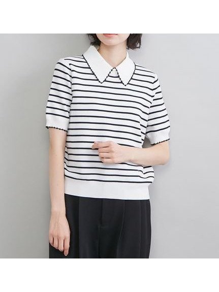 【ミラオーウェン/Mila Owen】の【WEB限定カラー】2WAY衿取り外しポロニットプルオーバー インテリア・キッズ・メンズ・レディースファッション・服の通販 founy(ファニー) 　ファッション　Fashion　レディースファッション　Fashion for Women　トップス・カットソー　Cut & Sew Tops　ニット　Knit Tops & Sweaters　カジュアルプルオーバー・ニットトップス　Pullovers & Knit Tops / Casual Pullovers　春　Spring　コンパクト　Compact, Small Size　シンプル　Simple, Minimal　スマート　Smart, Elegant　人気　Popular, Best Seller　バランス　Balance, Style Balance　BORDER[933]|ID: prp329100004936793 ipo3291000000037045083