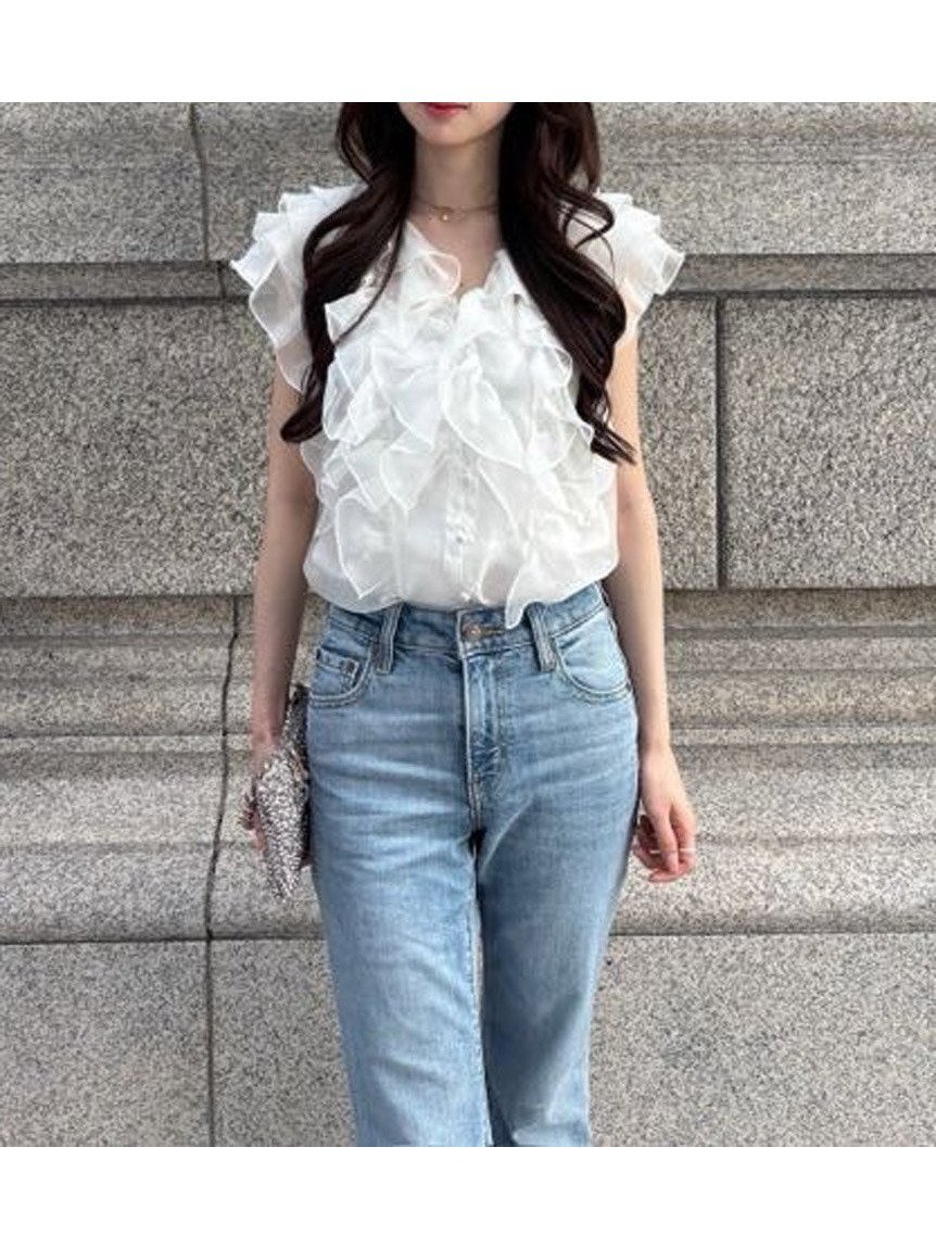 【スナイデル/SNIDEL】の【WEB限定カラーあり】ノースリフリルブラウス 人気、トレンドファッション・服の通販 founy(ファニー) 　ファッション　Fashion　レディースファッション　Fashion for Women　トップス・カットソー　Cut & Sew Tops　シャツ・ブラウス・オフィスカジュアル　Elegant Blouses & Button-Ups　インナー　Innerwear　ウェーブ　Wavy Pattern　今季　This Season, Current Season　シアー　Sheer, See-Through　ストレート　Straight, Straight Cut　スマート　Smart, Elegant　トレンド　Trend, Trending Now　ドット　Polka Dot, Dot Pattern　人気　Popular, Best Seller　フィット　Fit, Slim Fit　フリル　Frill, Ruffle　ミックス　Mix, Mixed Style　無地　Plain, Solid Color　ラベンダー　Lavender　リボン　Ribbon, Bow　ロマンティック　Romantic, Feminine Style　おすすめ　Recommended / Our Picks　 other-1|ID: prp329100004936801 ipo3291000000037045126