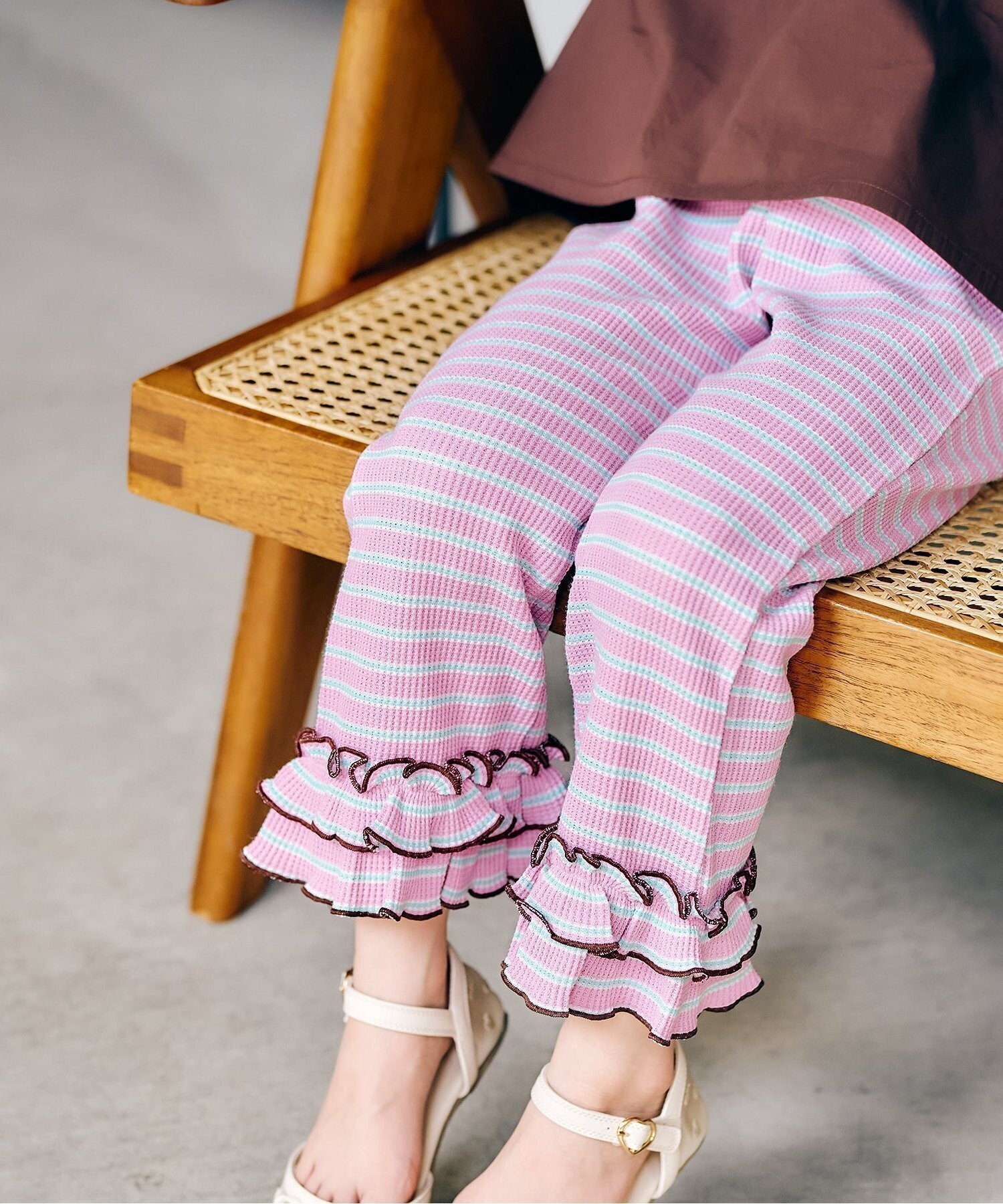 【エフオー オンラインストア/F.O.Online Store / KIDS】のWEB限定 ワッフルフリルレギンス 10分丈 インテリア・キッズ・メンズ・レディースファッション・服の通販 founy(ファニー) 　ファッション　Fashion　キッズファッション　Fashion for Kids　プリント　Print, Printed Pattern　レギンス　Leggings, Stretch Pants　ボーダー柄|ID: prp329100004938511 ipo3291000000037058258