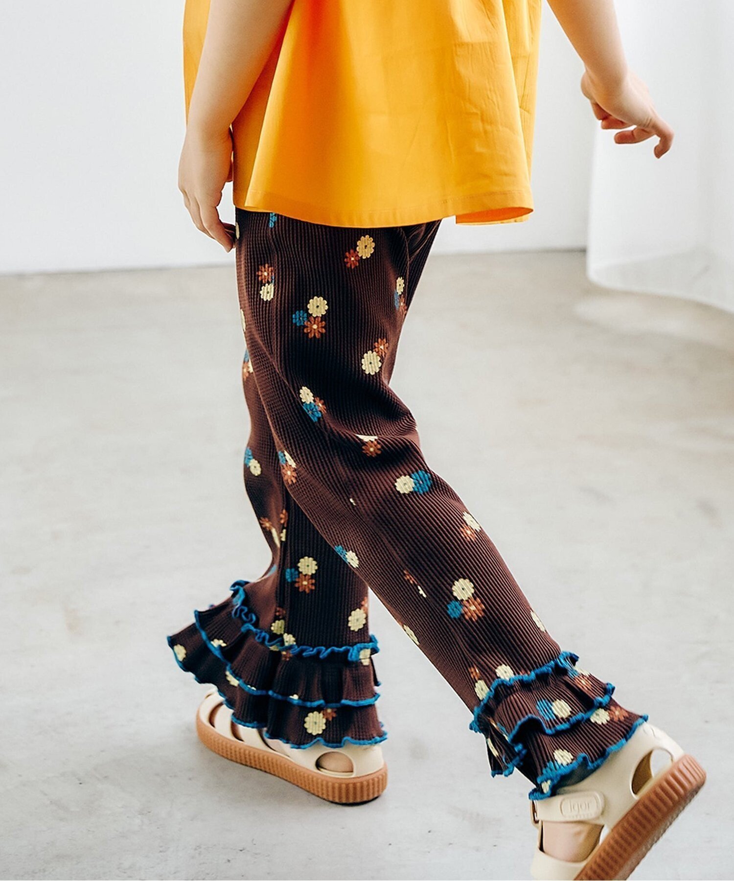 【エフオー オンラインストア/F.O.Online Store / KIDS】のWEB限定 ワッフルフリルレギンス 10分丈 インテリア・キッズ・メンズ・レディースファッション・服の通販 founy(ファニー) 　ファッション　Fashion　キッズファッション　Fashion for Kids　プリント　Print, Printed Pattern　レギンス　Leggings, Stretch Pants　ブラウン|ID: prp329100004938511 ipo3291000000037058259