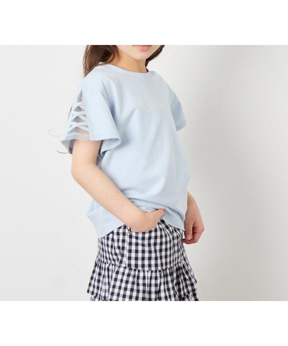 【アー ヴェー ヴェー/a.v.v / KIDS】の120-160 【接触冷感/安心の綿100%/毛玉になりにくい】レースアップスリーブTシャツ 人気、トレンドファッション・服の通販 founy(ファニー) 　ファッション　Fashion　キッズファッション　Fashion for Kids　オレンジ　Orange　カットソー　Cut and Sewn Top　シアー　Sheer, See-Through　シンプル　Simple, Minimal　人気　Popular, Best Seller　バランス　Balance, Style Balance　プリント　Print, Printed Pattern　ベーシック　Basic, Essential　ボトム　Bottoms, Lower Wear　ミニスカート　Mini Skirt, Short Skirt　リボン　Ribbon, Bow　再入荷　Restock / Back in Stock　 other-1|ID: prp329100004938512 ipo3291000000037058265