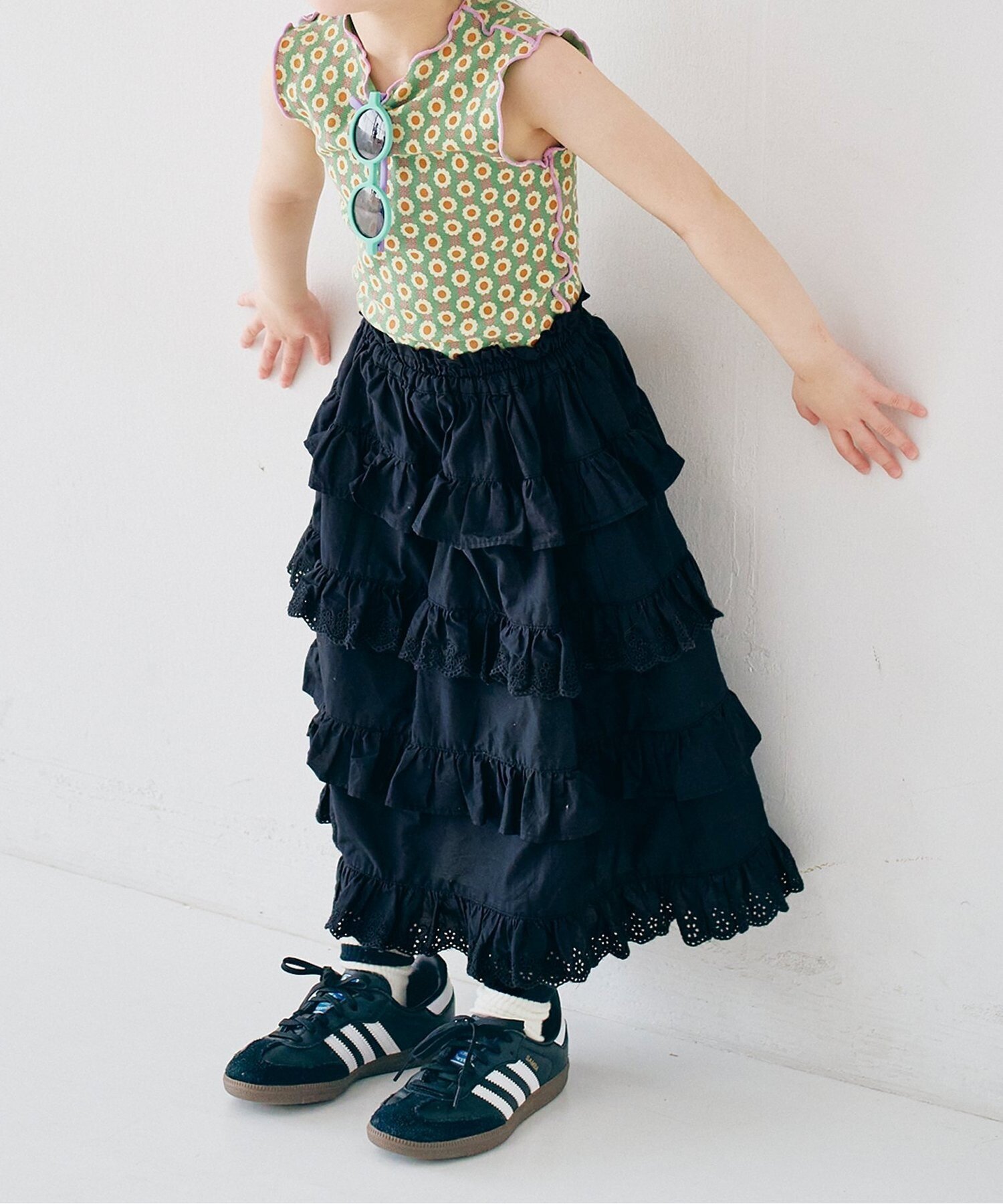 【エフオー オンラインストア/F.O.Online Store / KIDS】のスカートにもなる2WAYティアードフリルワンピース リンク インテリア・キッズ・メンズ・レディースファッション・服の通販 founy(ファニー) 　ファッション　Fashion　キッズファッション　Fashion for Kids　ワンピース　Dresses　おすすめ　Recommended / Our Picks　キャミソール　Camisole, Spaghetti Strap Top　ブラック|ID: prp329100004938514 ipo3291000000037058274