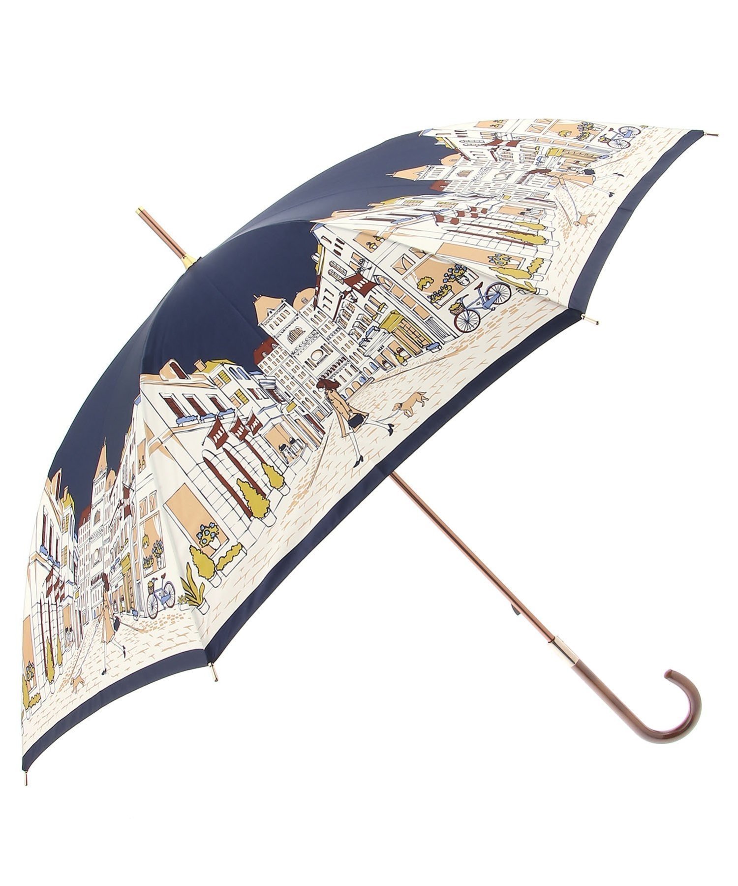 【ムーンバット/MOONBAT】のDAKS(ダックス) レディース 雨傘 長傘 サテン プリント 街並み柄 インテリア・キッズ・メンズ・レディースファッション・服の通販 founy(ファニー) 　ファッション　Fashion　レディースファッション　Fashion for Women　レイングッズ・傘・晴雨兼用傘　Umbrellas & Rain Gear　イラスト　Illustration　サテン　Satin, Glossy Fabric　プリント　Print, Printed Pattern　傘　Umbrella, Parasol　ネイビーブルー|ID: prp329100004938545 ipo3291000000037058395
