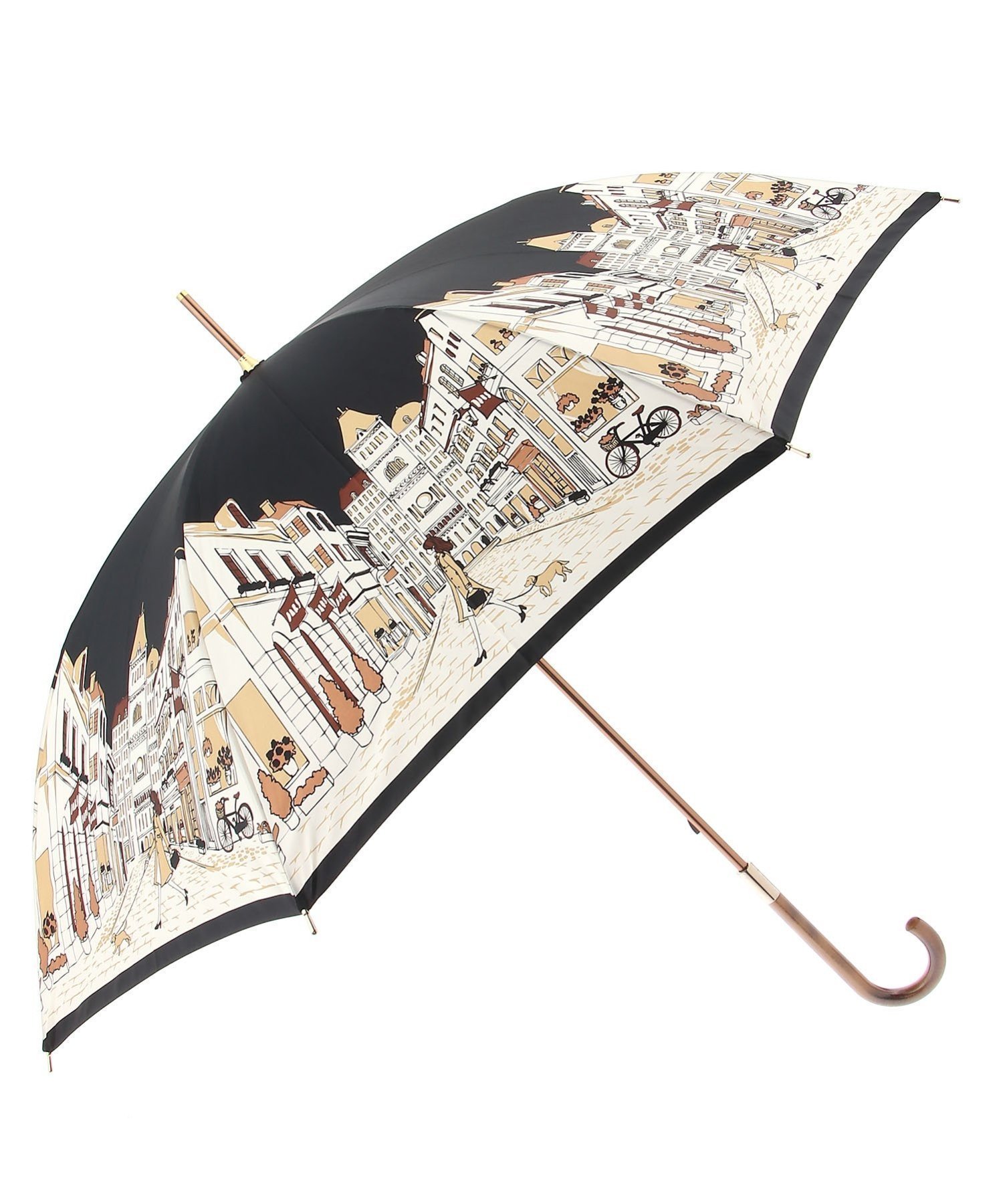 【ムーンバット/MOONBAT】のDAKS(ダックス) レディース 雨傘 長傘 サテン プリント 街並み柄 インテリア・キッズ・メンズ・レディースファッション・服の通販 founy(ファニー) 　ファッション　Fashion　レディースファッション　Fashion for Women　レイングッズ・傘・晴雨兼用傘　Umbrellas & Rain Gear　イラスト　Illustration　サテン　Satin, Glossy Fabric　プリント　Print, Printed Pattern　傘　Umbrella, Parasol　ブラック|ID: prp329100004938545 ipo3291000000037058396