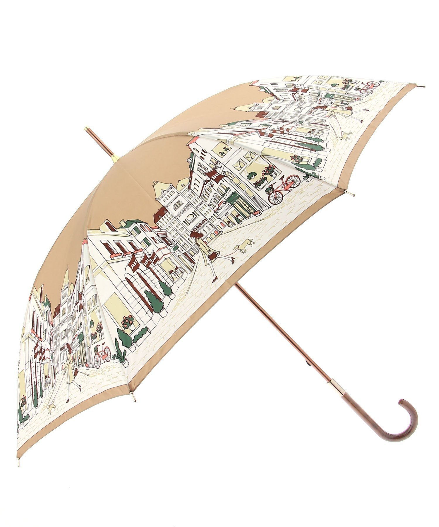 【ムーンバット/MOONBAT】のDAKS(ダックス) レディース 雨傘 長傘 サテン プリント 街並み柄 インテリア・キッズ・メンズ・レディースファッション・服の通販 founy(ファニー) 　ファッション　Fashion　レディースファッション　Fashion for Women　レイングッズ・傘・晴雨兼用傘　Umbrellas & Rain Gear　イラスト　Illustration　サテン　Satin, Glossy Fabric　プリント　Print, Printed Pattern　傘　Umbrella, Parasol　ベージュ|ID: prp329100004938545 ipo3291000000037058397