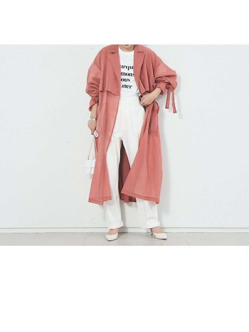 【ルージュヴィフラクレ/Rouge vif la cle】のシアーライトコート インテリア・キッズ・メンズ・レディースファッション・服の通販 founy(ファニー) 　ファッション　Fashion　レディースファッション　Fashion for Women　アウター　Coat / Outerwear Collection　コート・ロングコート・ピーコート　Long Coats, Peacoats & More　おすすめ　Recommended / Our Picks　シアー　Sheer, See-Through　トレンチ　Trench, Trench Coat　トレンド　Trend, Trending Now　バランス　Balance, Style Balance　フォルム　Silhouette, Form　フラップ　Flap, Flap Pocket　リラックス　Relax, Relaxed Fit　春　Spring　ピンク|ID: prp329100004939142 ipo3291000000037063276
