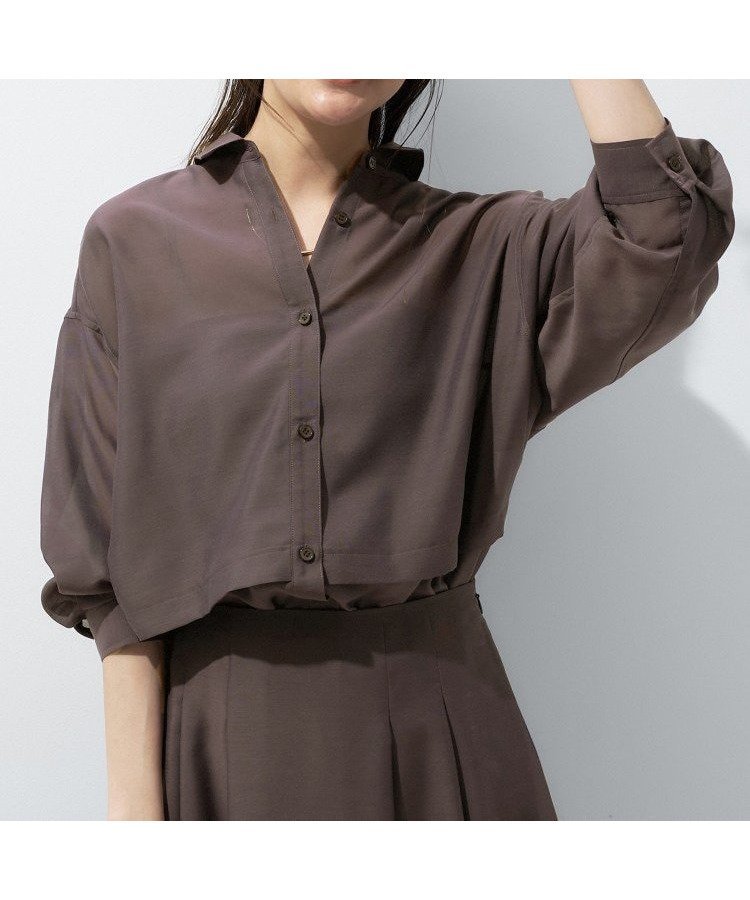 【インディヴィ/INDIVI】の【洗える/2WAY】ドロスト付 シアーシャンブレーシャツ インテリア・キッズ・メンズ・レディースファッション・服の通販 founy(ファニー) 　ファッション　Fashion　レディースファッション　Fashion for Women　トップス・カットソー　Cut & Sew Tops　シャツ・ブラウス・オフィスカジュアル　Elegant Blouses & Button-Ups　洗える　Machine Washable　シャンブレー　Chambray, Denim-Like Fabric　シンプル　Simple, Minimal　スマート　Smart, Elegant　セットアップ　Set-Up, Coordinated Outfit　トレンド　Trend, Trending Now　ドローストリング　Drawstring, Pull Cord　長袖　Long Sleeve, Full Sleeve　バランス　Balance, Style Balance　半袖　Short Sleeve, Half Sleeve　ブラウン|ID: prp329100004939313 ipo3291000000037064530