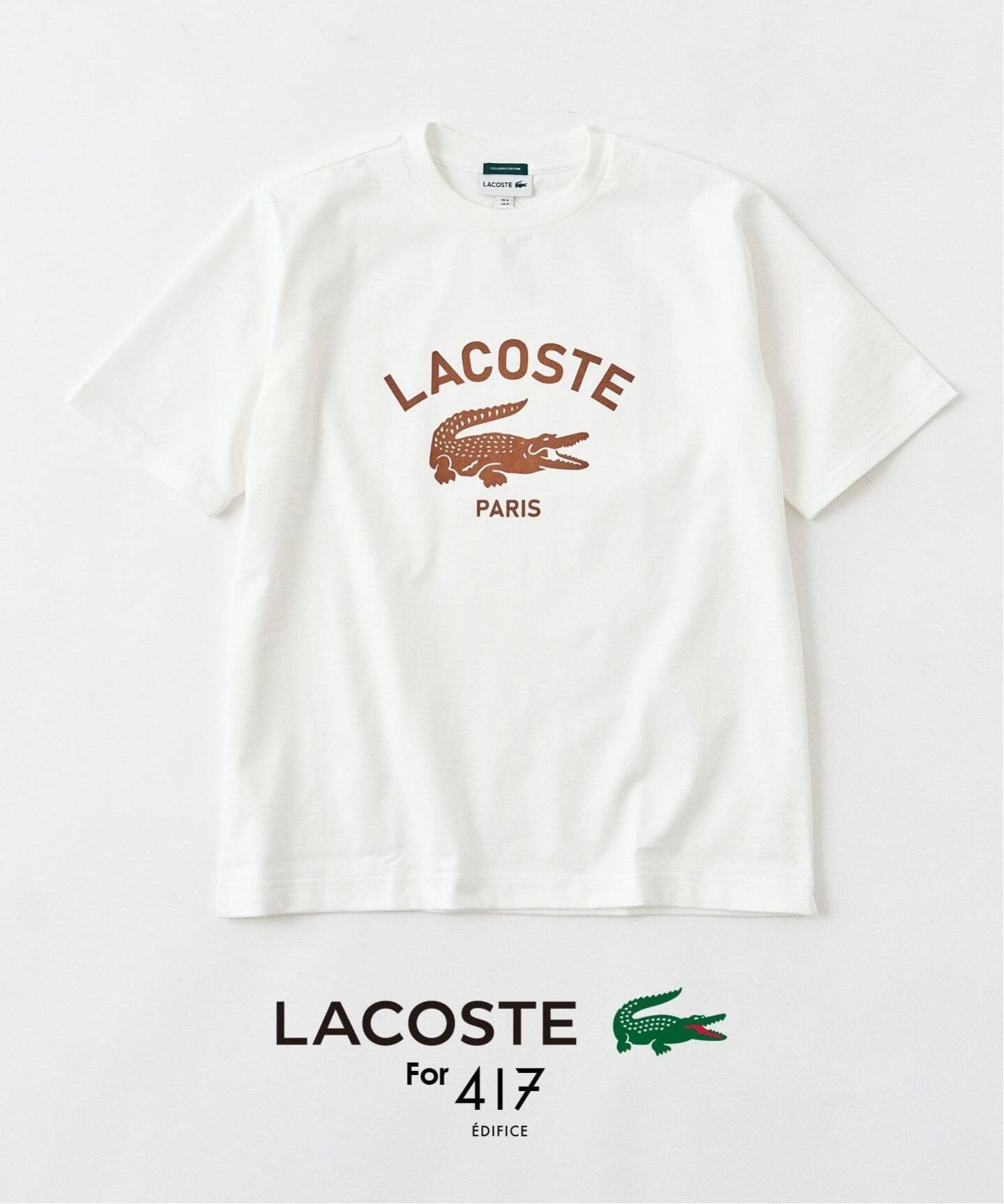 【フォーワンセブン エディフィス/417 EDIFICE】の【LACOSTE / ラコステ】 417別注 Print Tシャツ インテリア・キッズ・メンズ・レディースファッション・服の通販 founy(ファニー) 　ファッション　Fashion　レディースファッション　Fashion for Women　トップス・カットソー　Cut & Sew Tops　シャツ・ブラウス・オフィスカジュアル　Elegant Blouses & Button-Ups　ロングTシャツ・Tシャツ　Longline T-Shirts & Tees　スペシャル　Special, Limited Edition　フランス　France, French　ワンポイント　One Point, Statement Accent　人気　Popular, Best Seller　別注　Limited Edition, Custom Order　定番　Standard, Basic Item　ベージュ|ID: prp329100004939403 ipo3291000000037065174