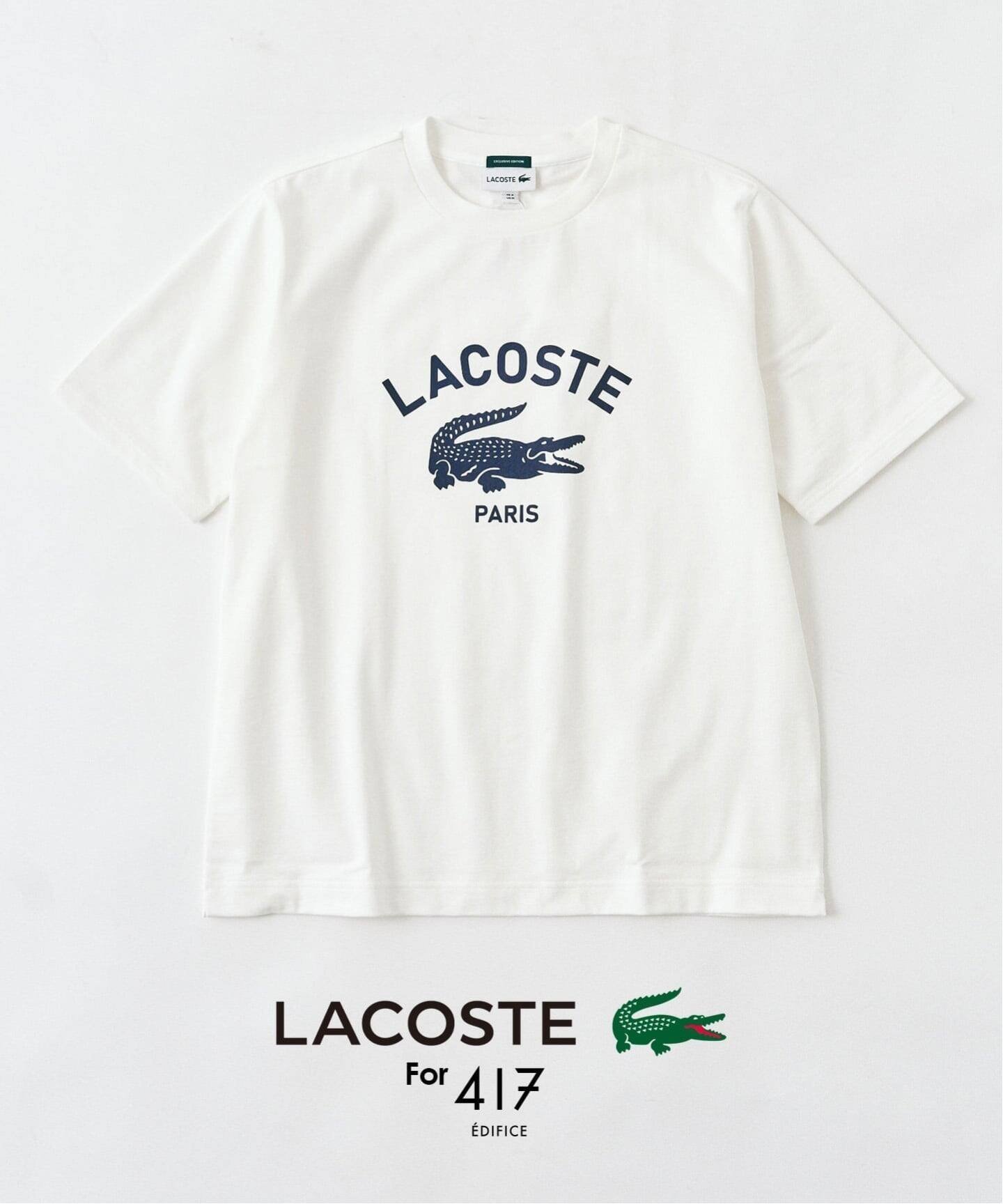 【フォーワンセブン エディフィス/417 EDIFICE】の【LACOSTE / ラコステ】 417別注 Print Tシャツ インテリア・キッズ・メンズ・レディースファッション・服の通販 founy(ファニー) 　ファッション　Fashion　レディースファッション　Fashion for Women　トップス・カットソー　Cut & Sew Tops　シャツ・ブラウス・オフィスカジュアル　Elegant Blouses & Button-Ups　ロングTシャツ・Tシャツ　Longline T-Shirts & Tees　スペシャル　Special, Limited Edition　フランス　France, French　ワンポイント　One Point, Statement Accent　人気　Popular, Best Seller　別注　Limited Edition, Custom Order　定番　Standard, Basic Item　ブルー A|ID: prp329100004939403 ipo3291000000037065179