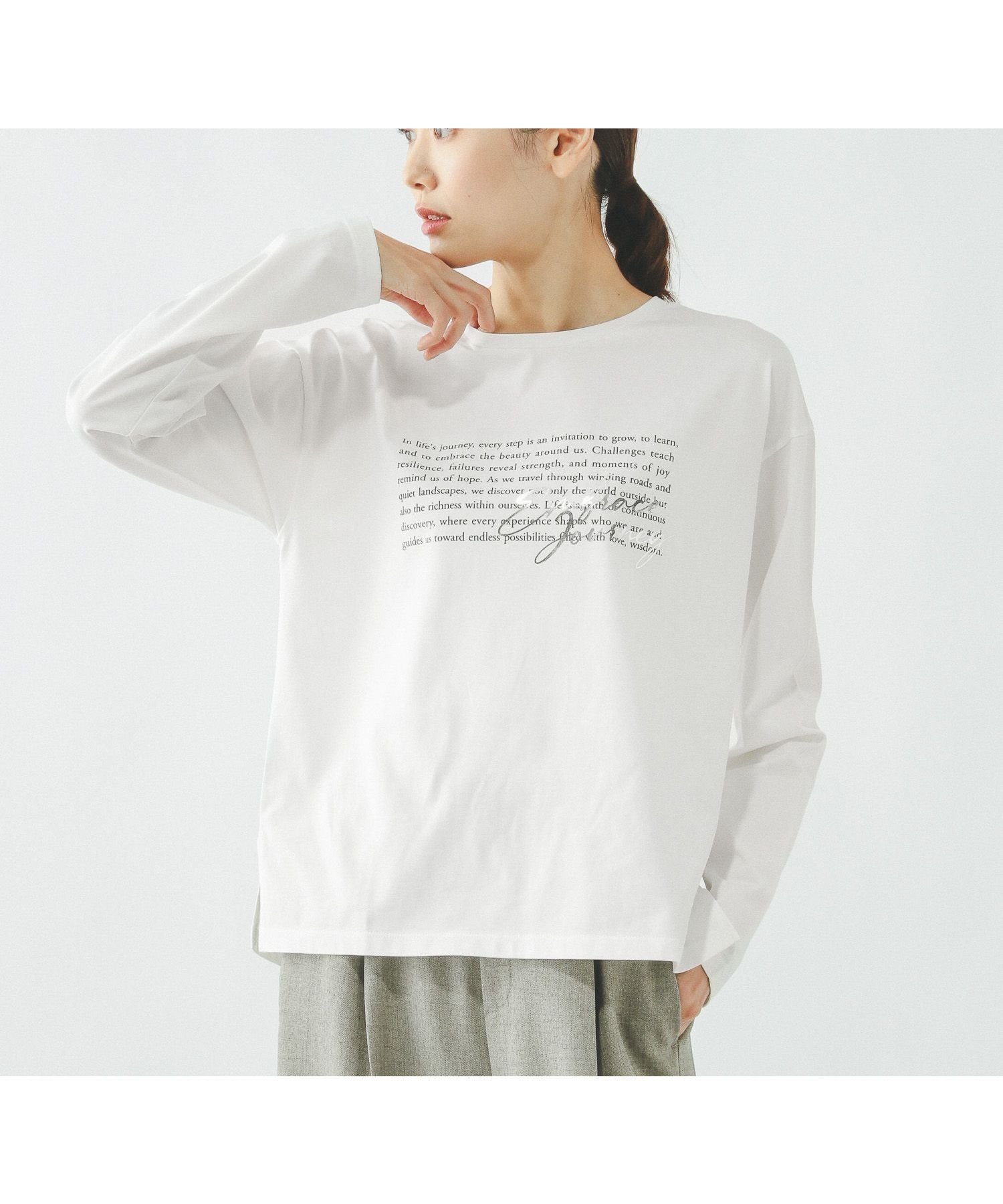 【グローバルワーク/GLOBAL WORK】のリッチクリーンプリントロンT/636710 インテリア・キッズ・メンズ・レディースファッション・服の通販 founy(ファニー) 　ファッション　Fashion　レディースファッション　Fashion for Women　トップス・カットソー　Cut & Sew Tops　ロングTシャツ・Tシャツ　Longline T-Shirts & Tees　おすすめ　Recommended / Our Picks　インナー　Innerwear　サロペット　Overalls, Salopette　シルク　Silk, 100% Silk　ジャケット　Jacket, Outerwear　人気　Popular, Best Seller　定番　Standard, Basic Item　抗菌　Antibacterial, Bacteria-Resistant　オフ×ロゴ07|ID: prp329100004939460 ipo3291000000037065555