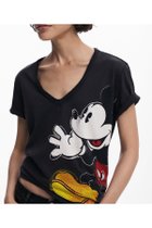 【デシグアル/Desigual】のミッキーマウスプリントVネックTシャツ グレー/ブラック/2000|ID: prp329100004939464 ipo3291000000037065605