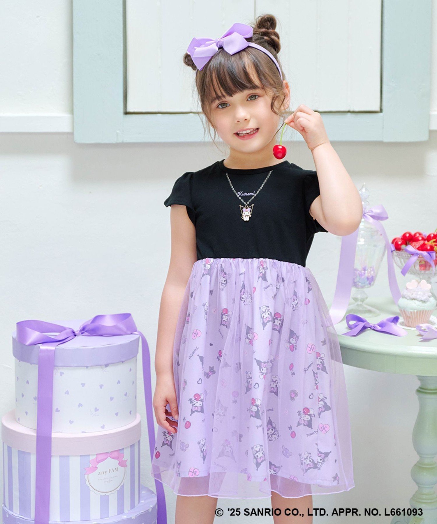 【エニー/ANY / KIDS】の【any FAM ×サンリオキャラクターズ】ネックレス風 ワンピース インテリア・キッズ・メンズ・レディースファッション・服の通販 founy(ファニー) 　ファッション　Fashion　キッズファッション　Fashion for Kids　ワンピース　Dresses　おすすめ　Recommended / Our Picks　キャラクター　Character, Licensed Characters　キュロット　Culottes, Wide Shorts　スパンコール　Sequins, Sequin Embellishment　スリーブ　Sleeve, Long Sleeve / Short Sleeve　チャーム　Charm, Pendant　チュール　Tulip, Tulip Motif　ネックレス　Necklace, Pendant Necklace　プリント　Print, Printed Pattern　ワンポイント　One Point, Statement Accent　夏　Summer　楽ちん　Easy Fit, Comfortable　クロミ×ブラック[005]|ID: prp329100004942780 ipo3291000000037099204