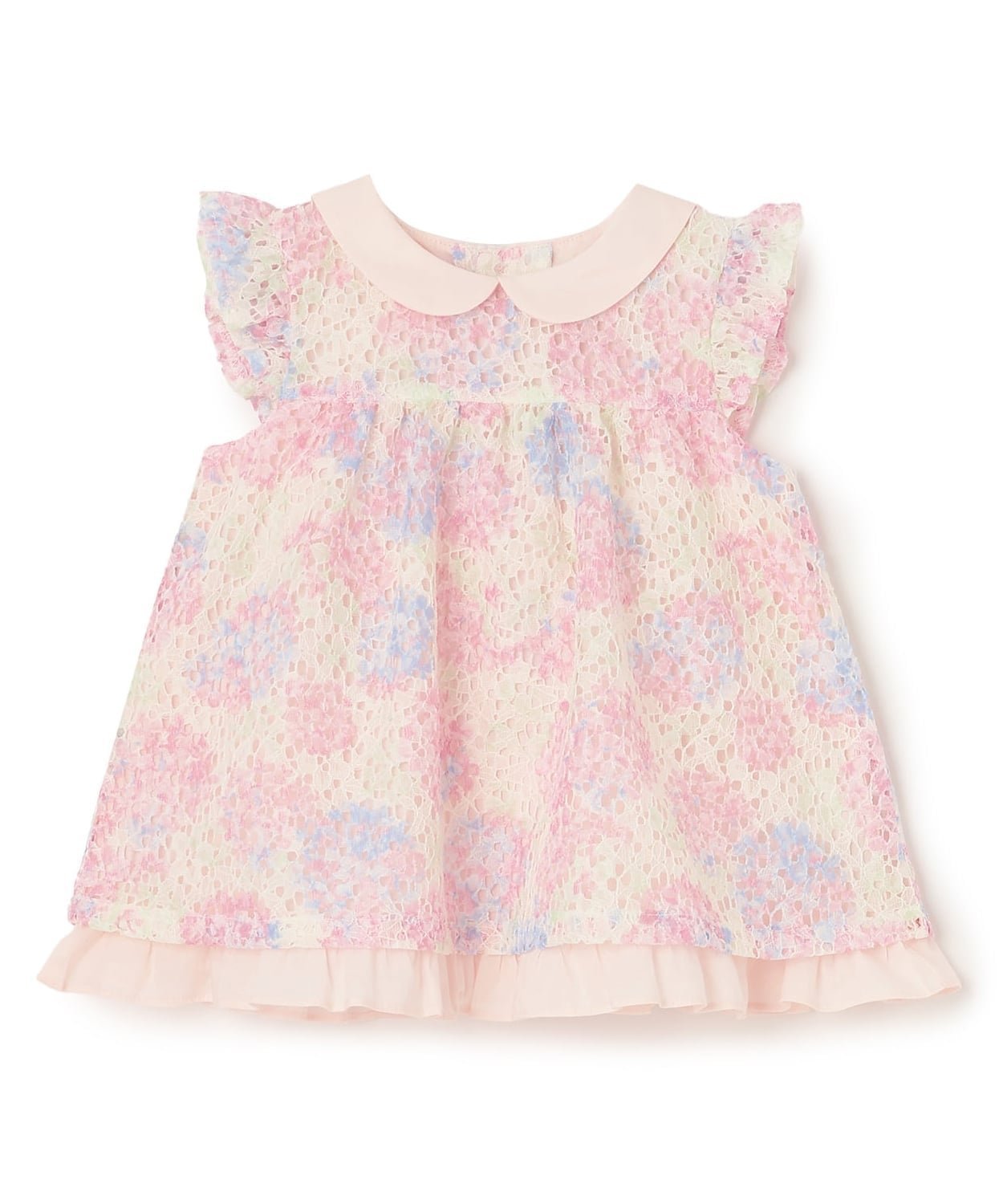 【ナルミヤ オンライン/NARUMIYA ONELINE / KIDS】のアジサイレースチュニック【日本製】 インテリア・キッズ・メンズ・レディースファッション・服の通販 founy(ファニー) 　ファッション　Fashion　キッズファッション　Fashion for Kids　チュニック　Tunic, Long Top　フリル　Frill, Ruffle　プリント　Print, Printed Pattern　ポケット　Pocket, Pocket Detail　レース　Lace, Lace Fabric　日本製　Made In Japan　ピンク|ID: prp329100004942793 ipo3291000000037099293