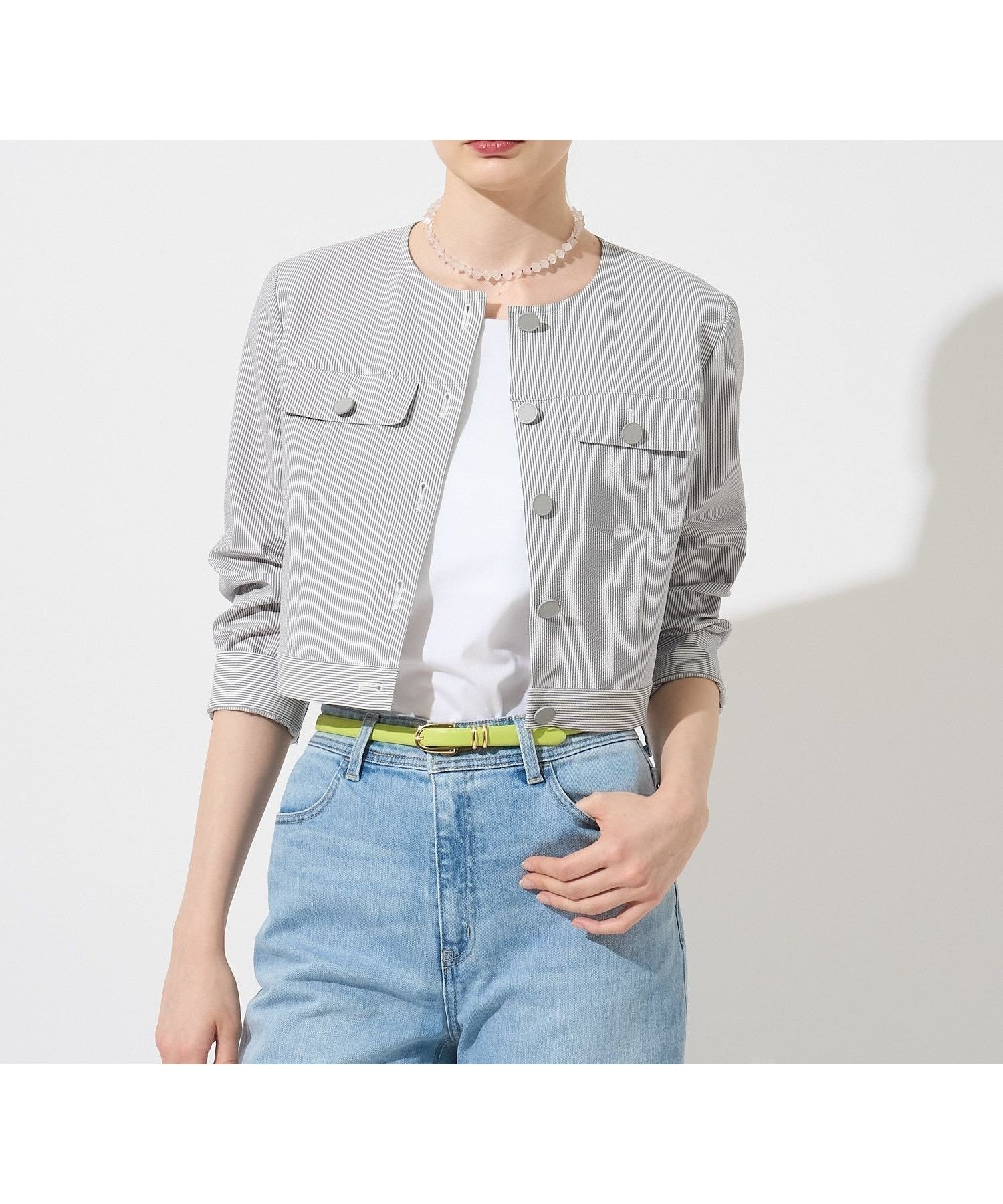 【アナイ/ANAYI】のサッカーストレッチクロップドブルゾン インテリア・キッズ・メンズ・レディースファッション・服の通販 founy(ファニー) 　ファッション　Fashion　レディースファッション　Fashion for Women　アウター　Coat / Outerwear Collection　ブルゾンジャケット・スポーティアウター　Blouson Jackets　サッカー　Seersucker, Summer Fabric　ストレッチ　Stretch, Stretchy Fabric　スマート　Smart, Elegant　再入荷　Restock / Back in Stock　grey|ID: prp329100004942800 ipo3291000000037099352